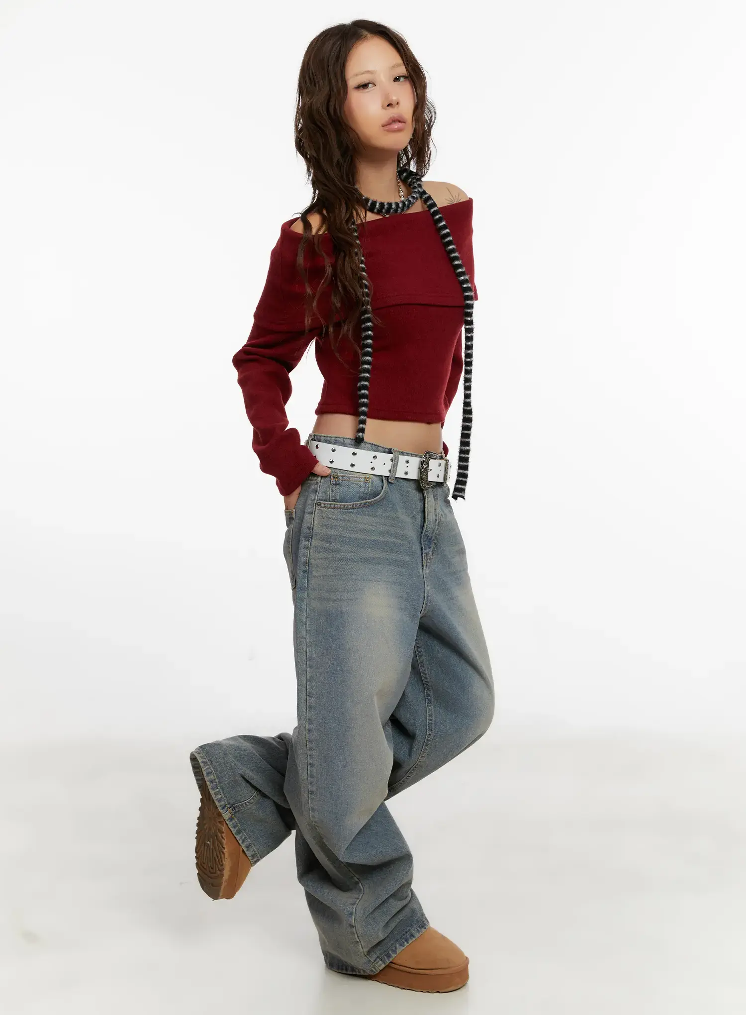 Minj Vintage Wash Wide Leg Jeans CD517 - Image 5