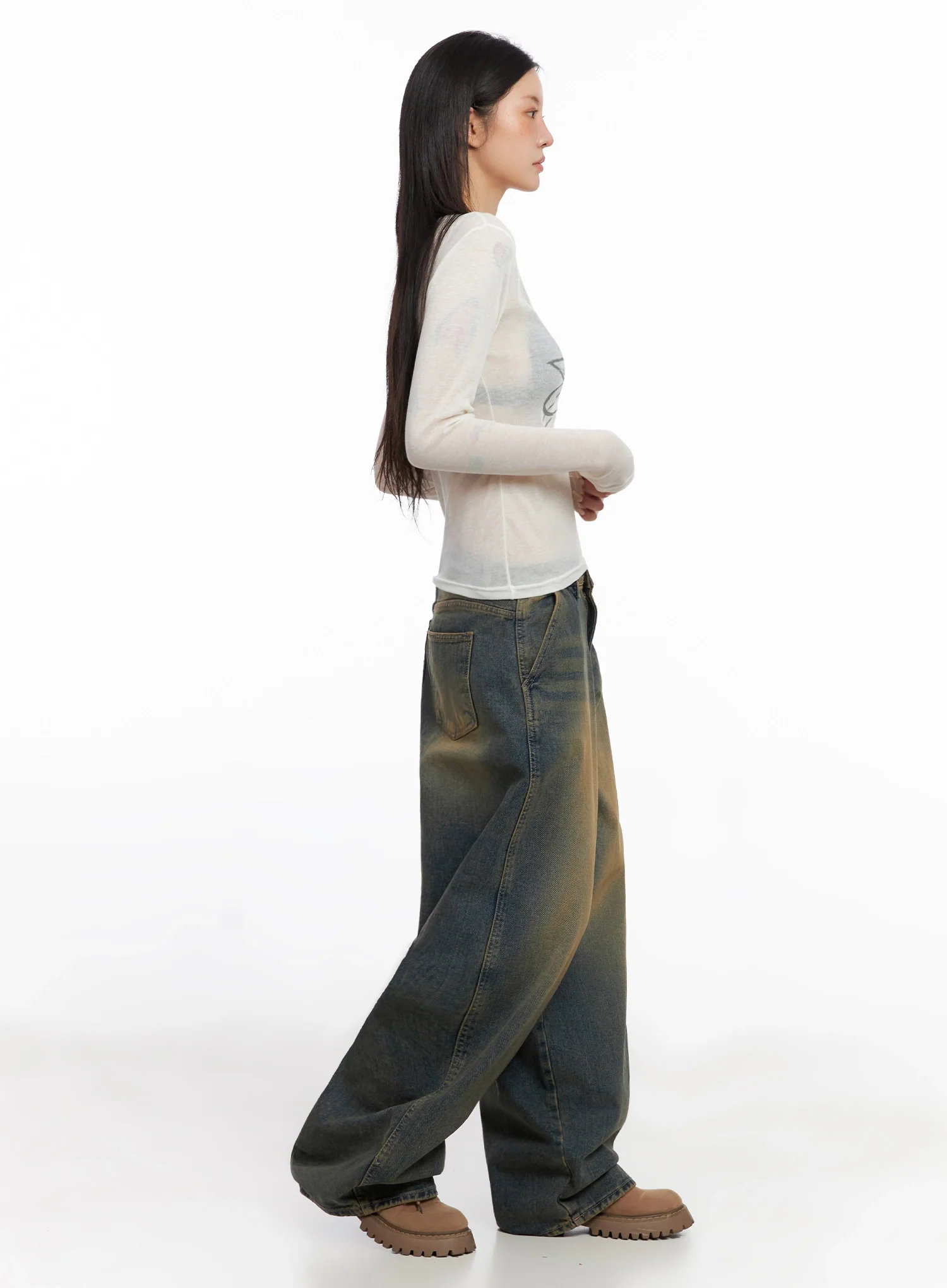 Minju Vintage Washed Baggy Jeans IS508 - Image 10