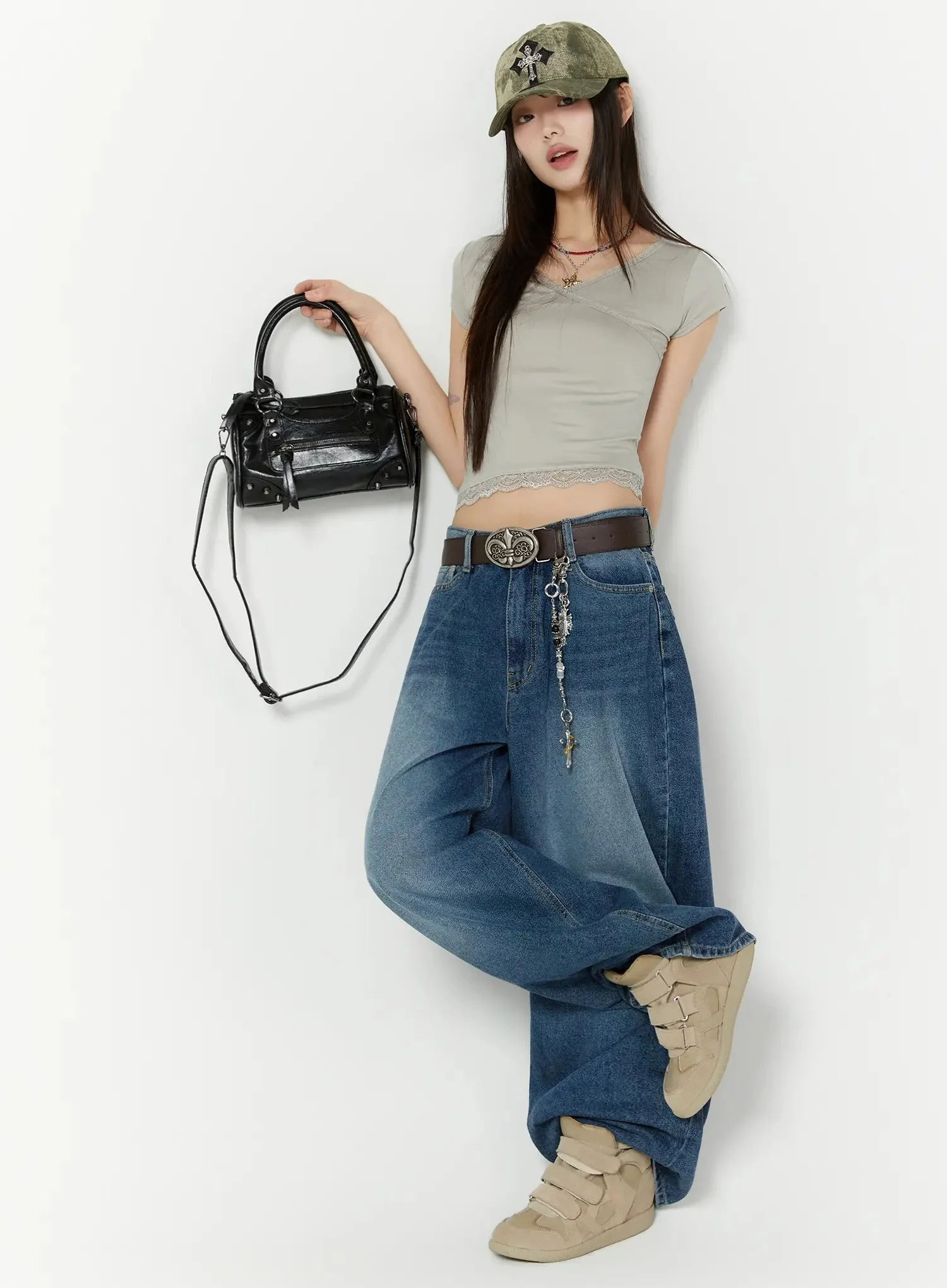 Minseo Wide Leg Washed Jeans IU518 - Image 2
