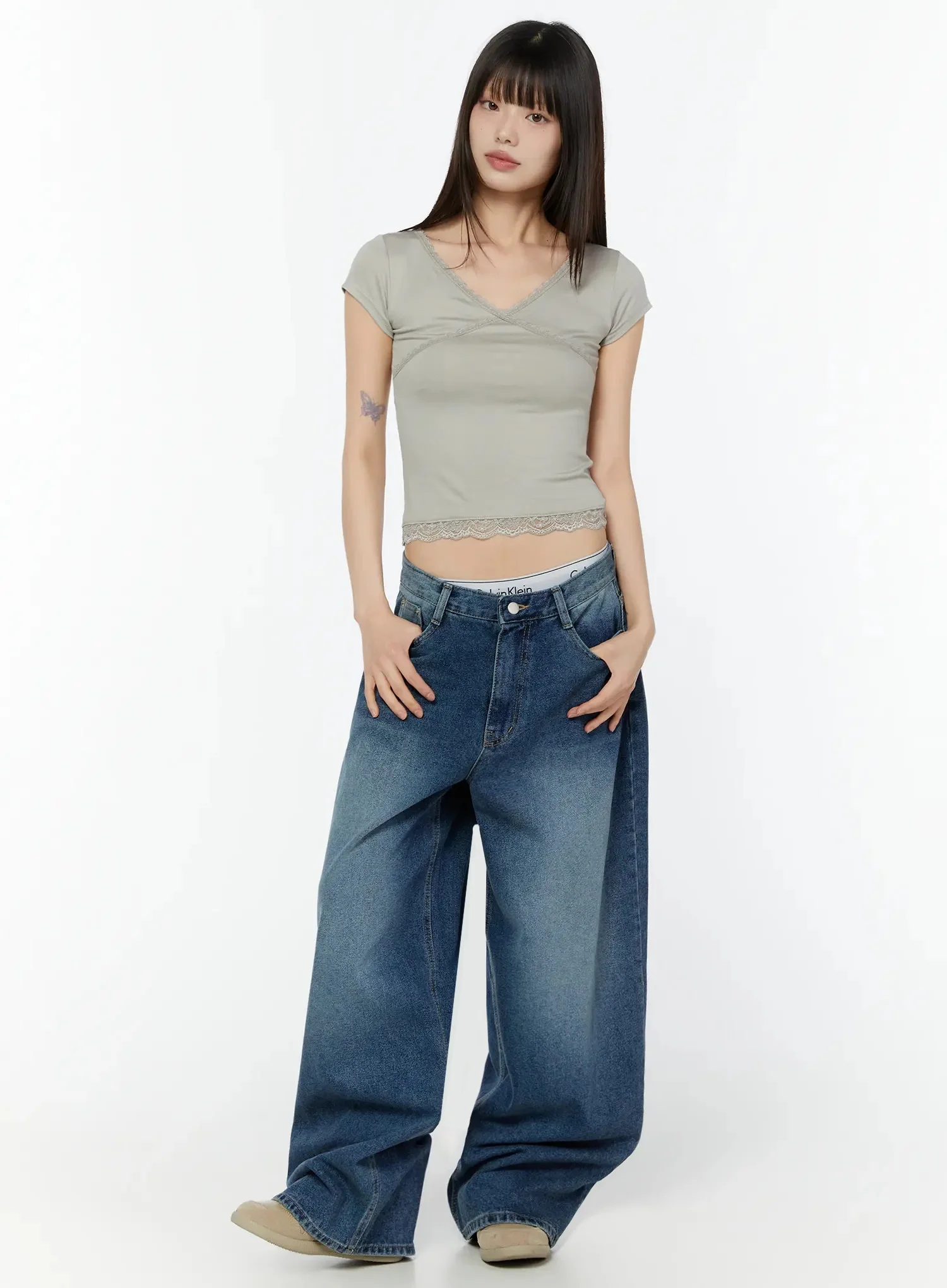 Minseo Wide Leg Washed Jeans IU518 - Image 3