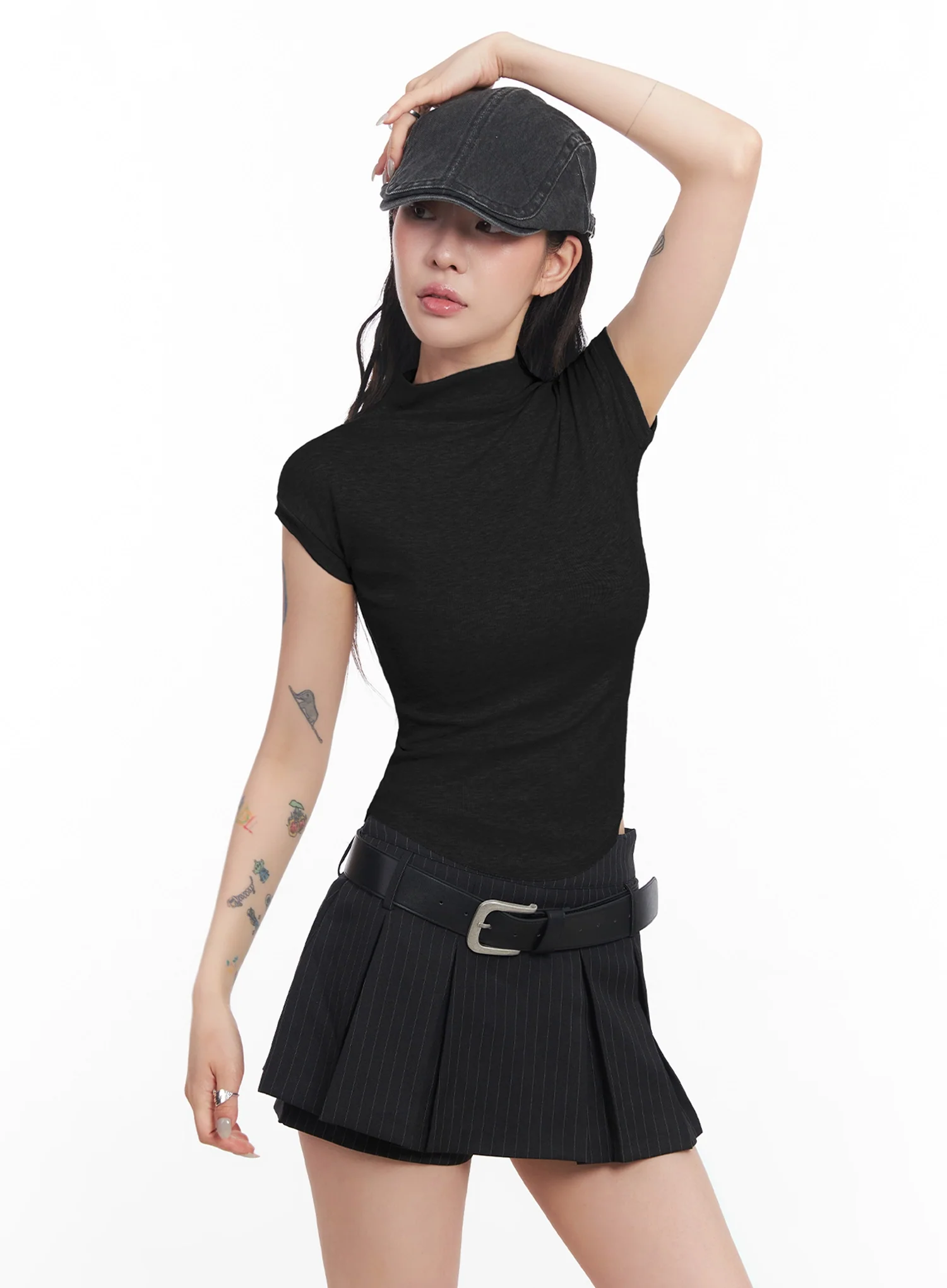 Mock Neck Fitted Short-Sleeve Top IC503 - Image 16