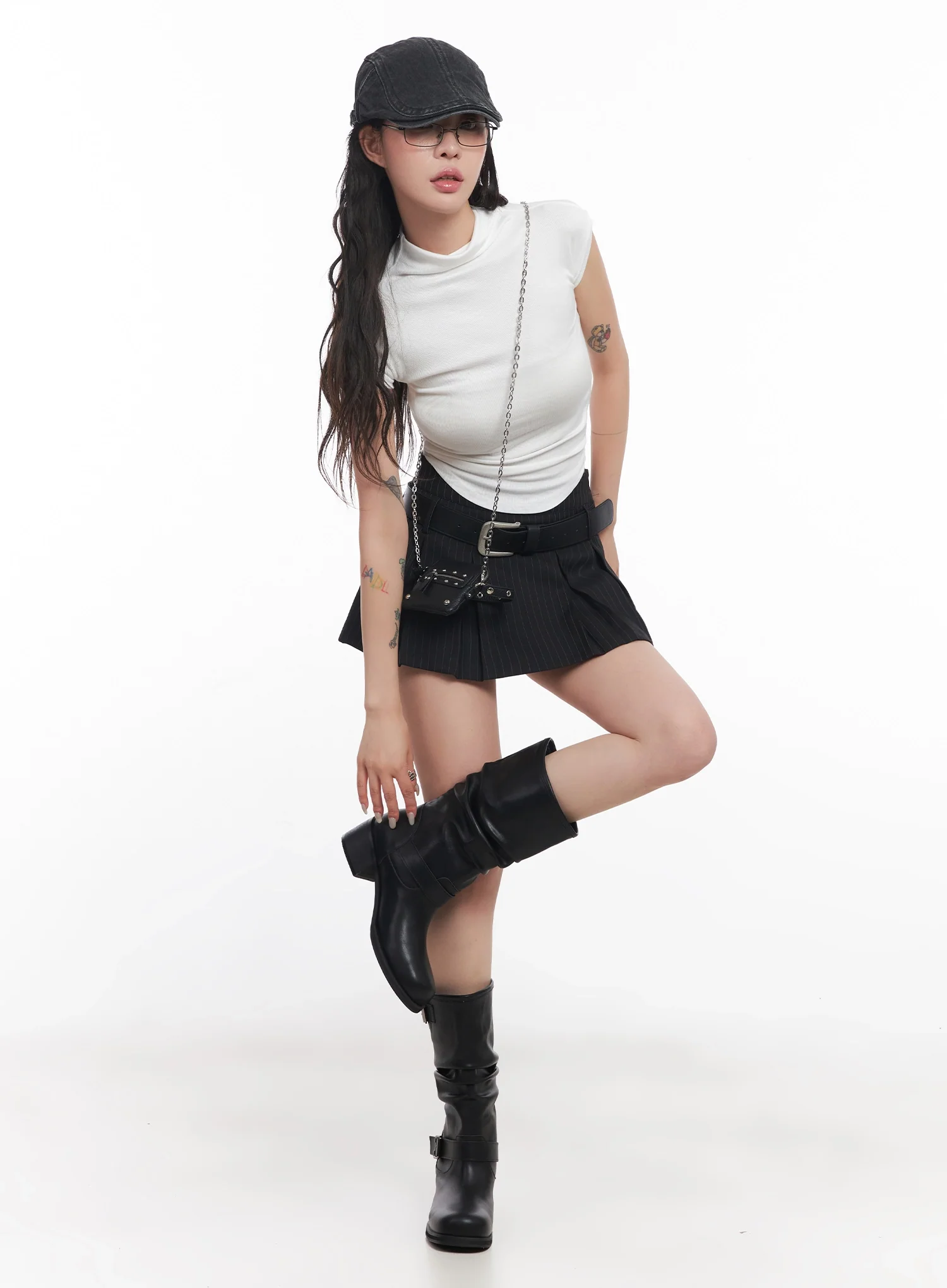 Mock Neck Fitted Short-Sleeve Top IC503 - Image 2