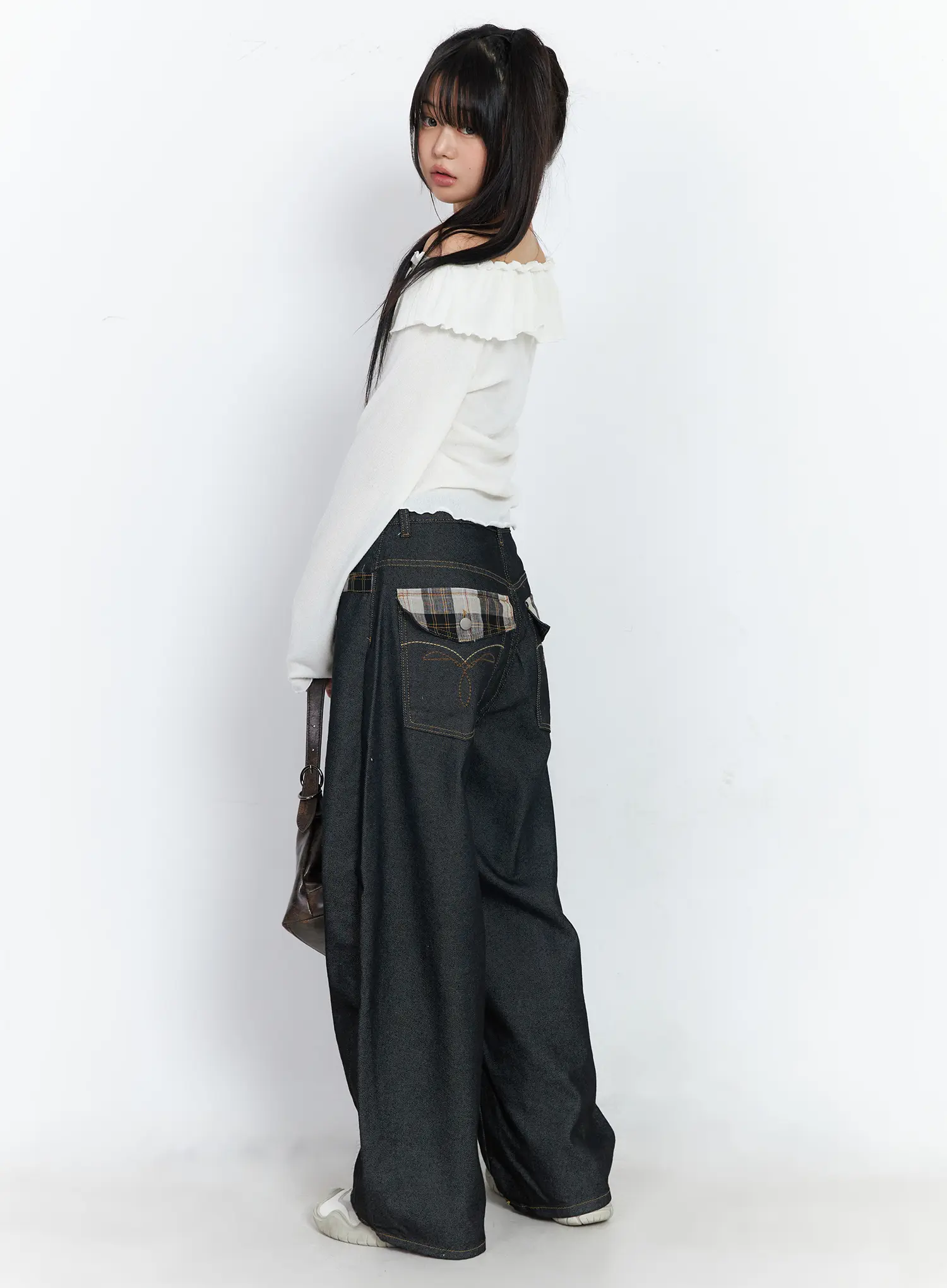 Nora Plaid Accent Wide-Leg Jeans CF506 - Image 10
