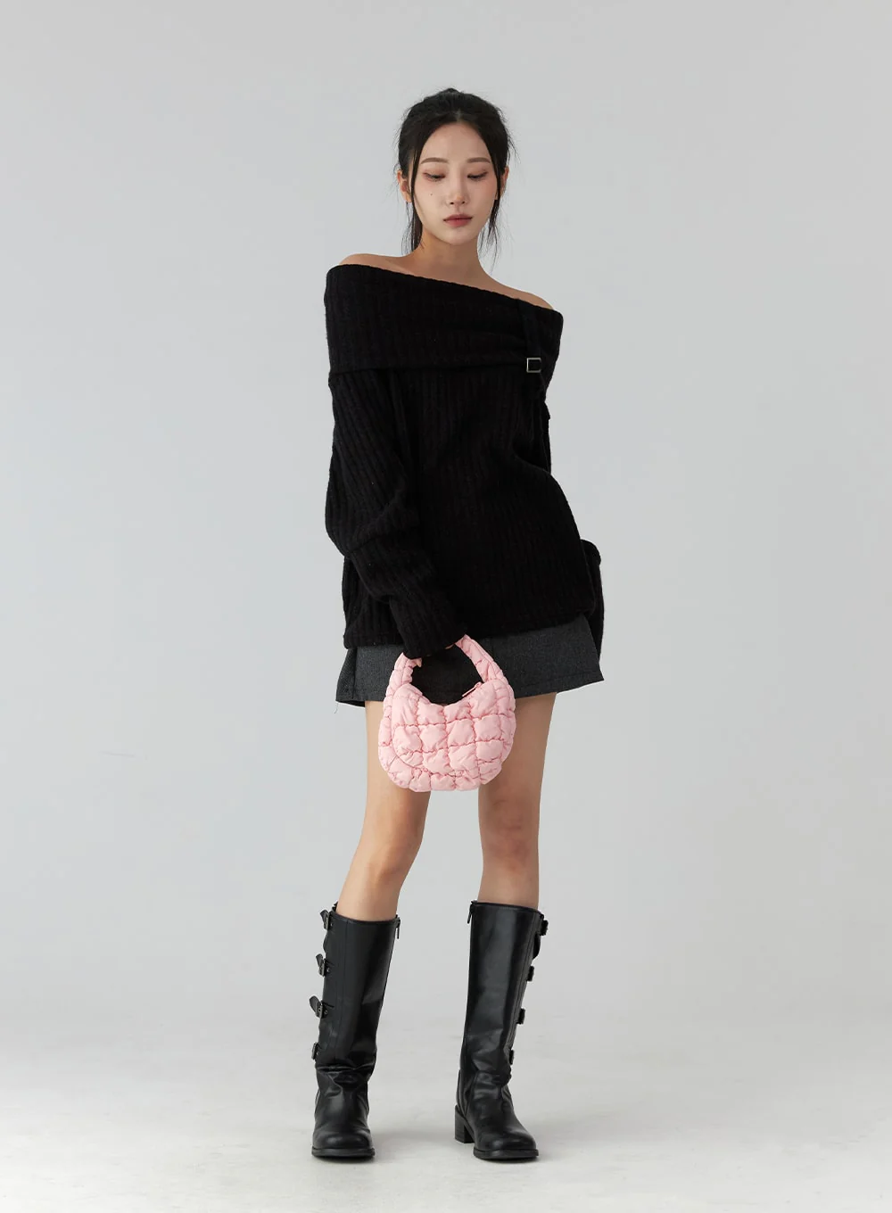 Off-Shoulder Buckle Knit Sweater CD322 - Image 6