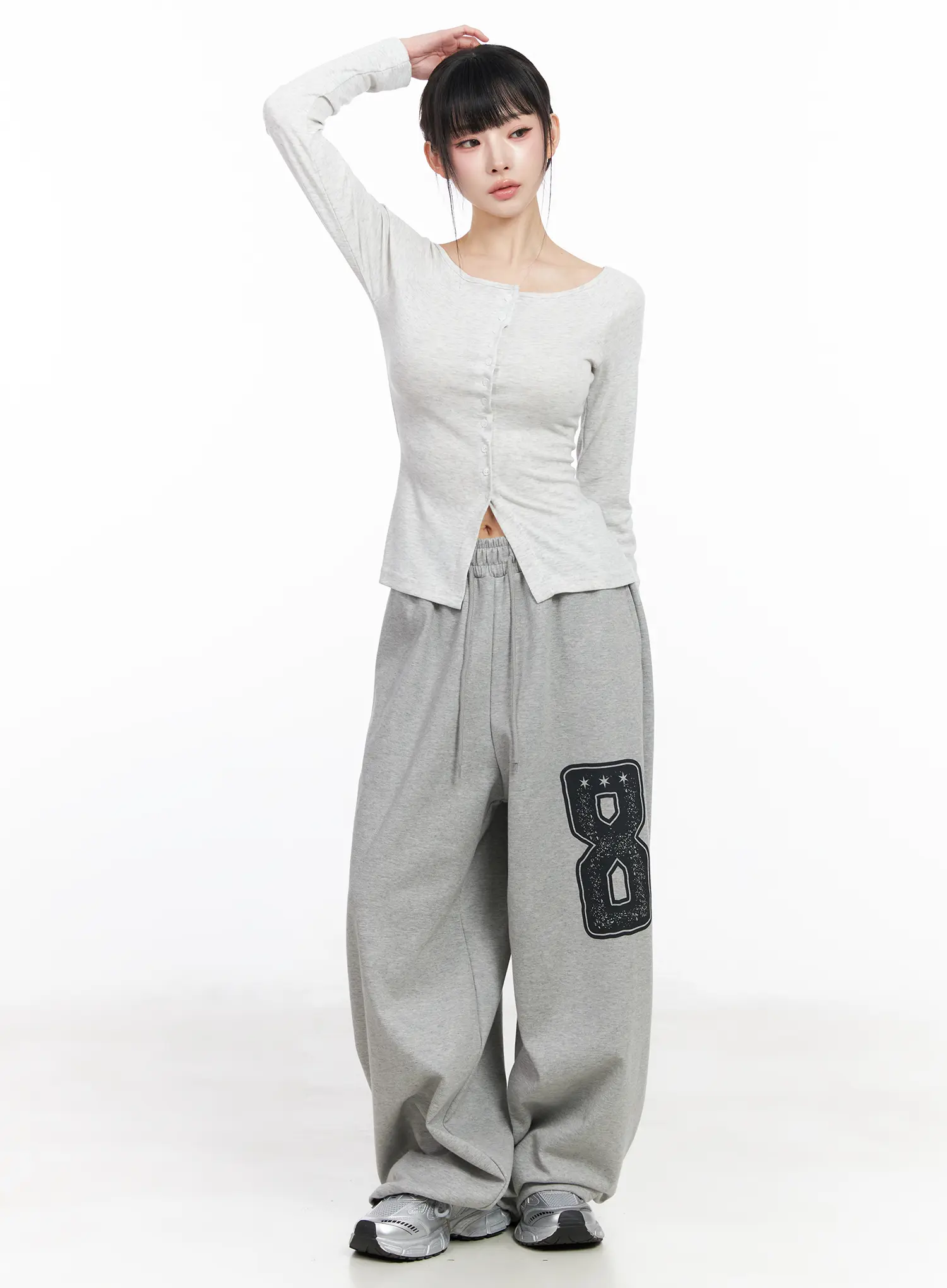 Off-Shoulder Button-Up Long Sleeve Top CF518 - Image 3