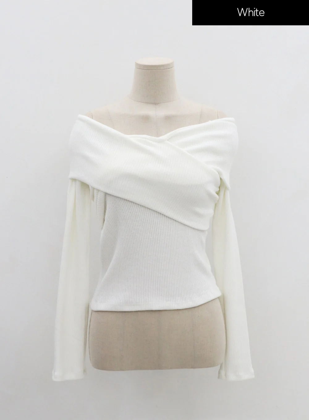 Off-Shoulder Cross Knit Long Sleeve T-Shirt IN07 - Image 13