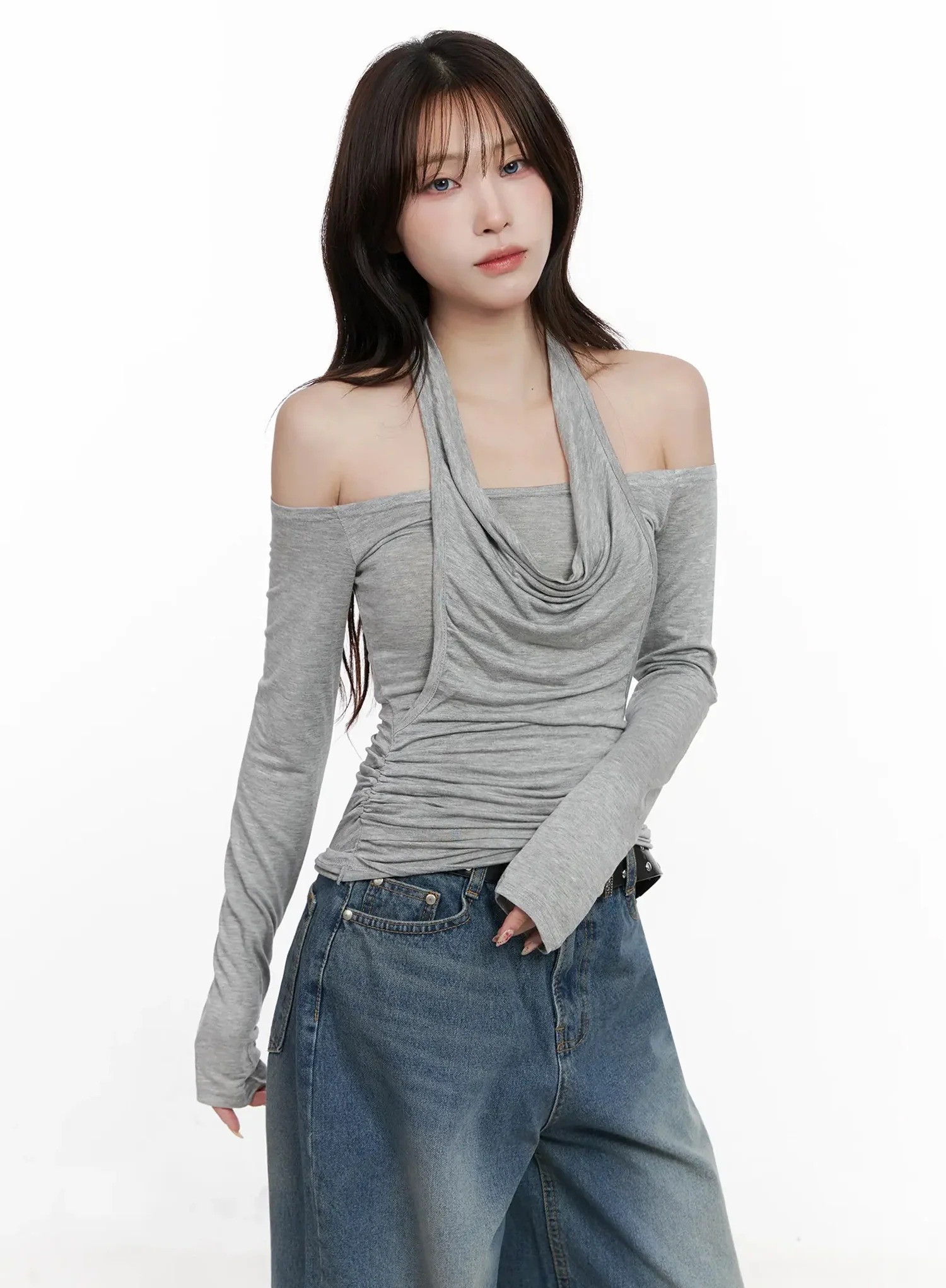 Off-Shoulder Draped Halter Top IN525 - Image 11