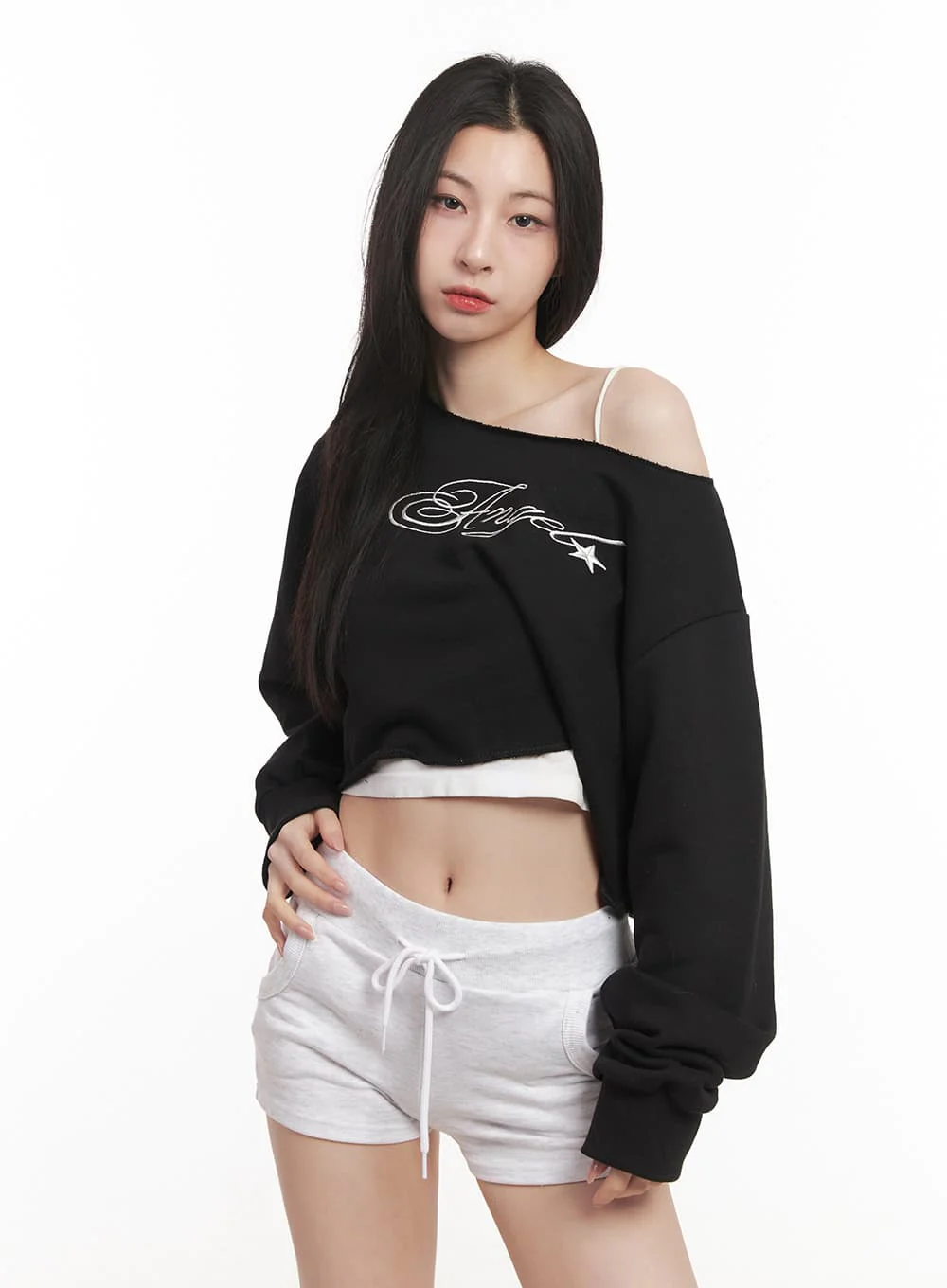 Off-Shoulder Embroidered Crop Sweatshirt CM518 - Image 10