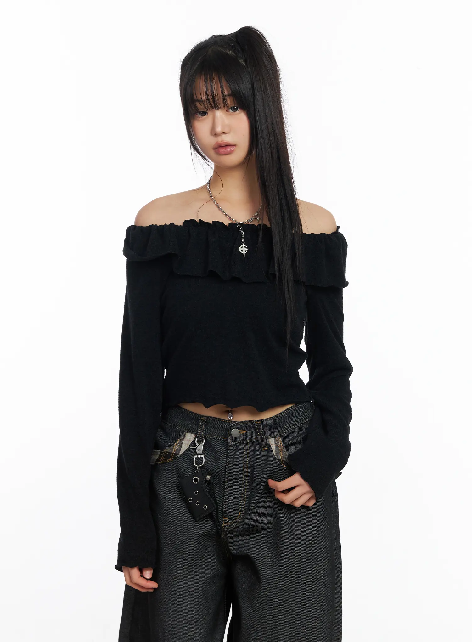 Off-Shoulder Frill Long Sleeve Top CF506 - Image 11