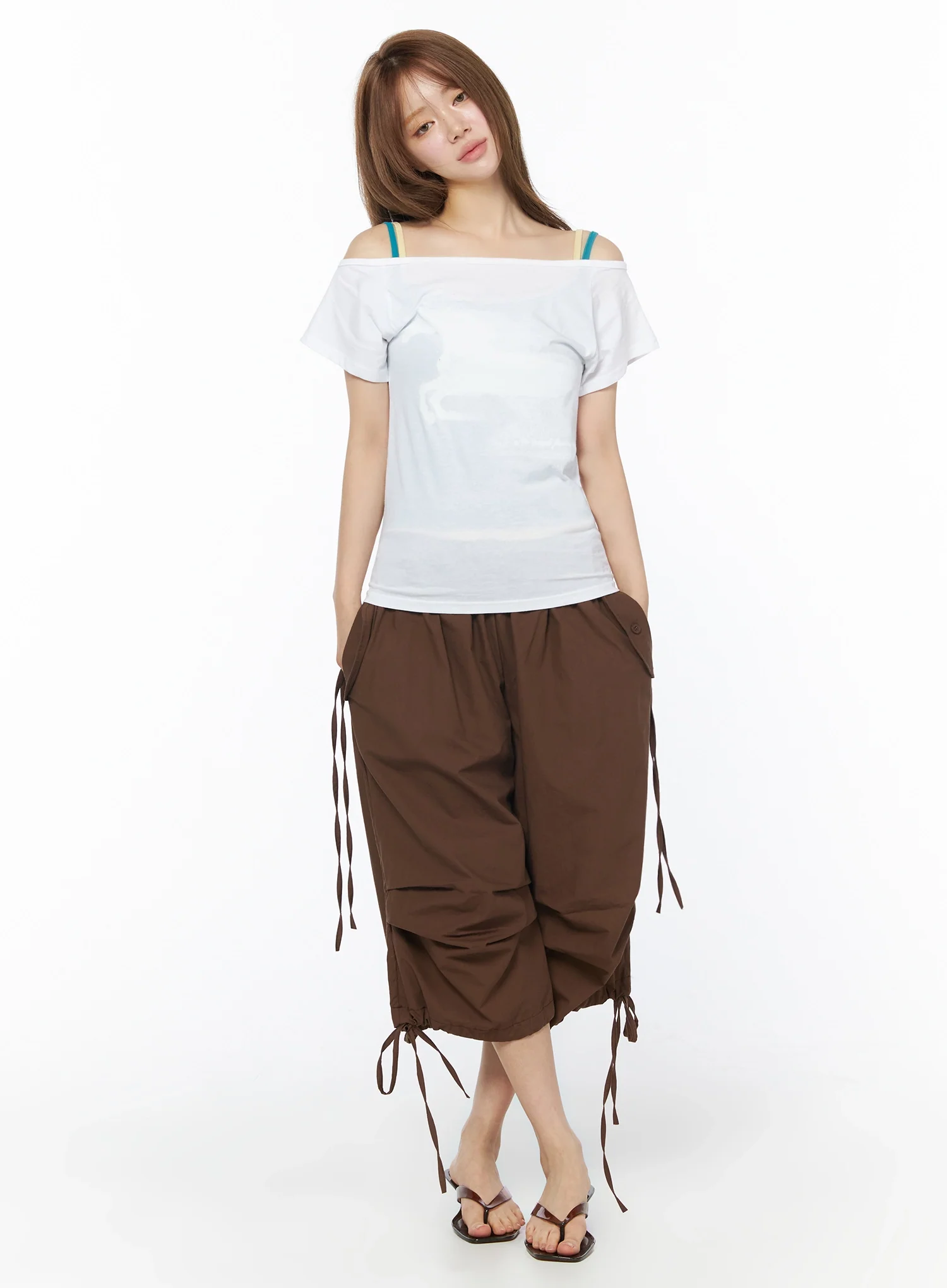 Off-Shoulder Graphic Short Sleeve Top IU525 - Image 3