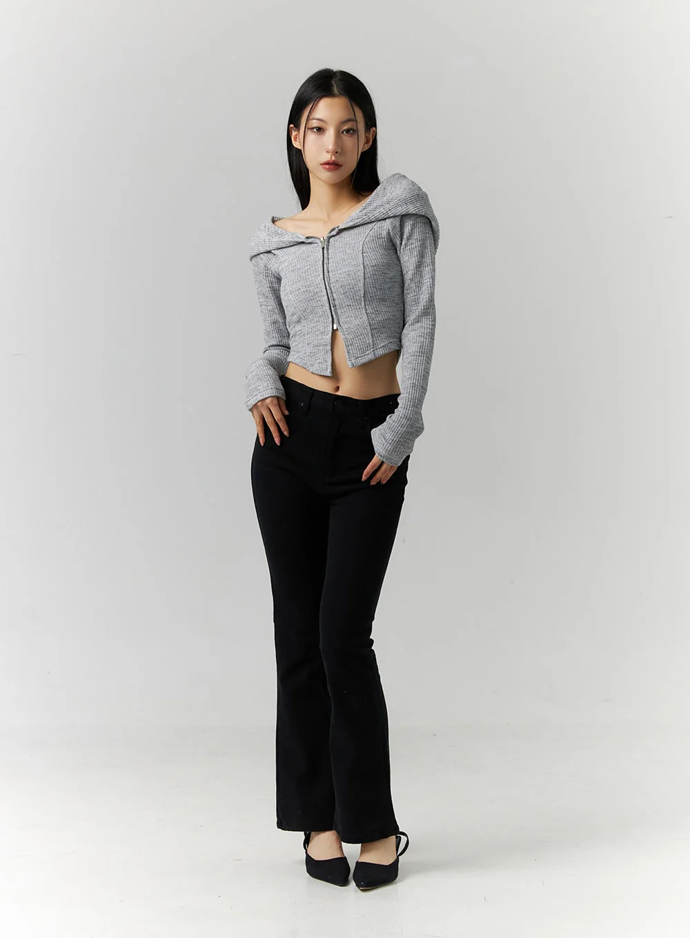 Off-Shoulder Hoodie Knit Top ID306 - Image 2