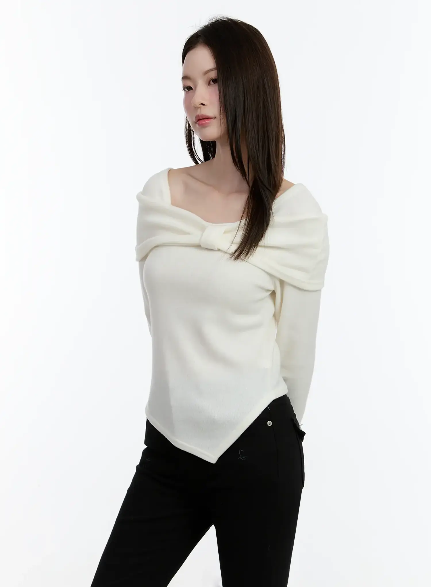 Off-Shoulder Knit Ribbon Top ID510 - Image 4
