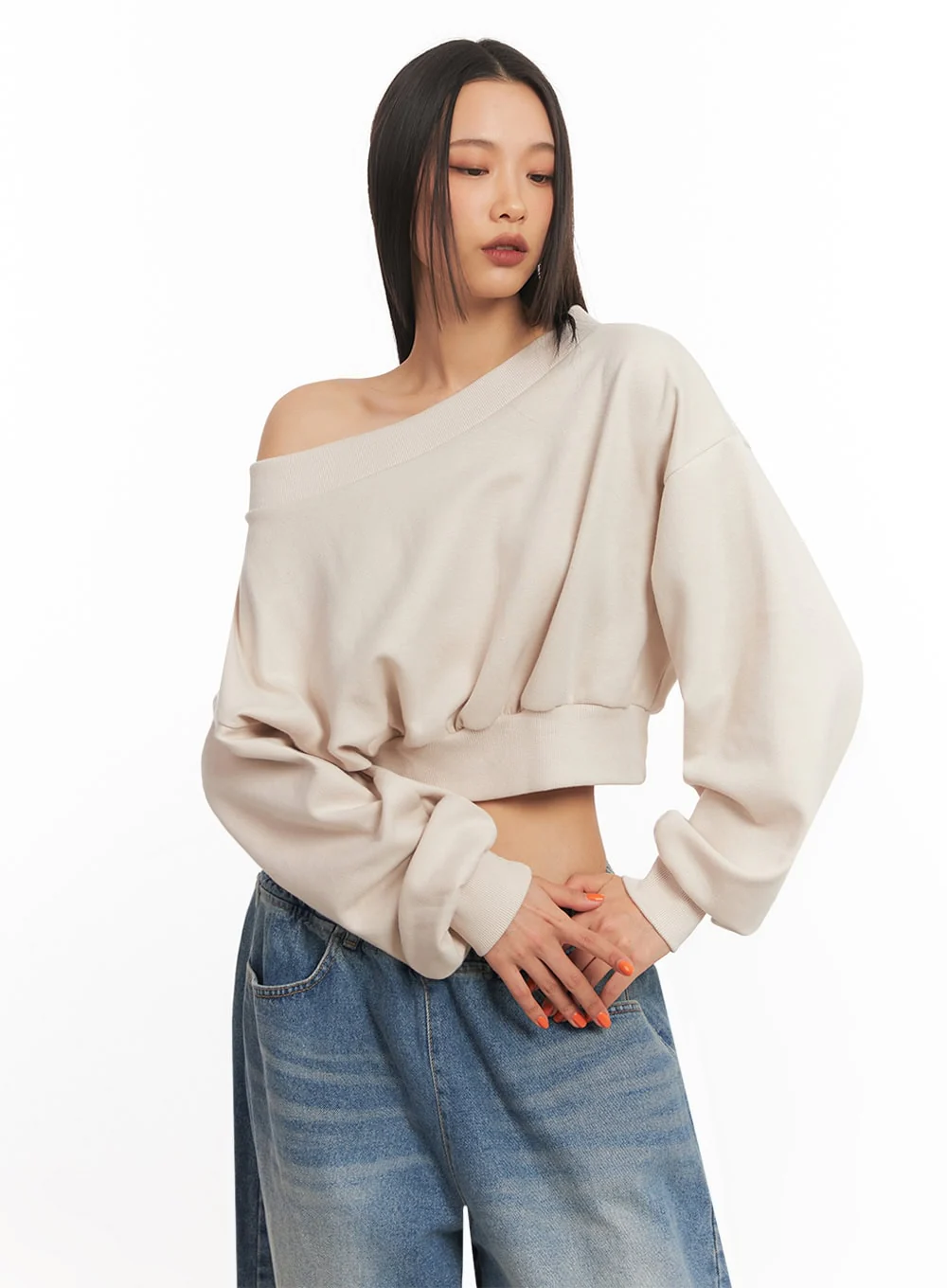 Off-Shoulder Loose-Fit Sweatshirt IA507 - Image 5