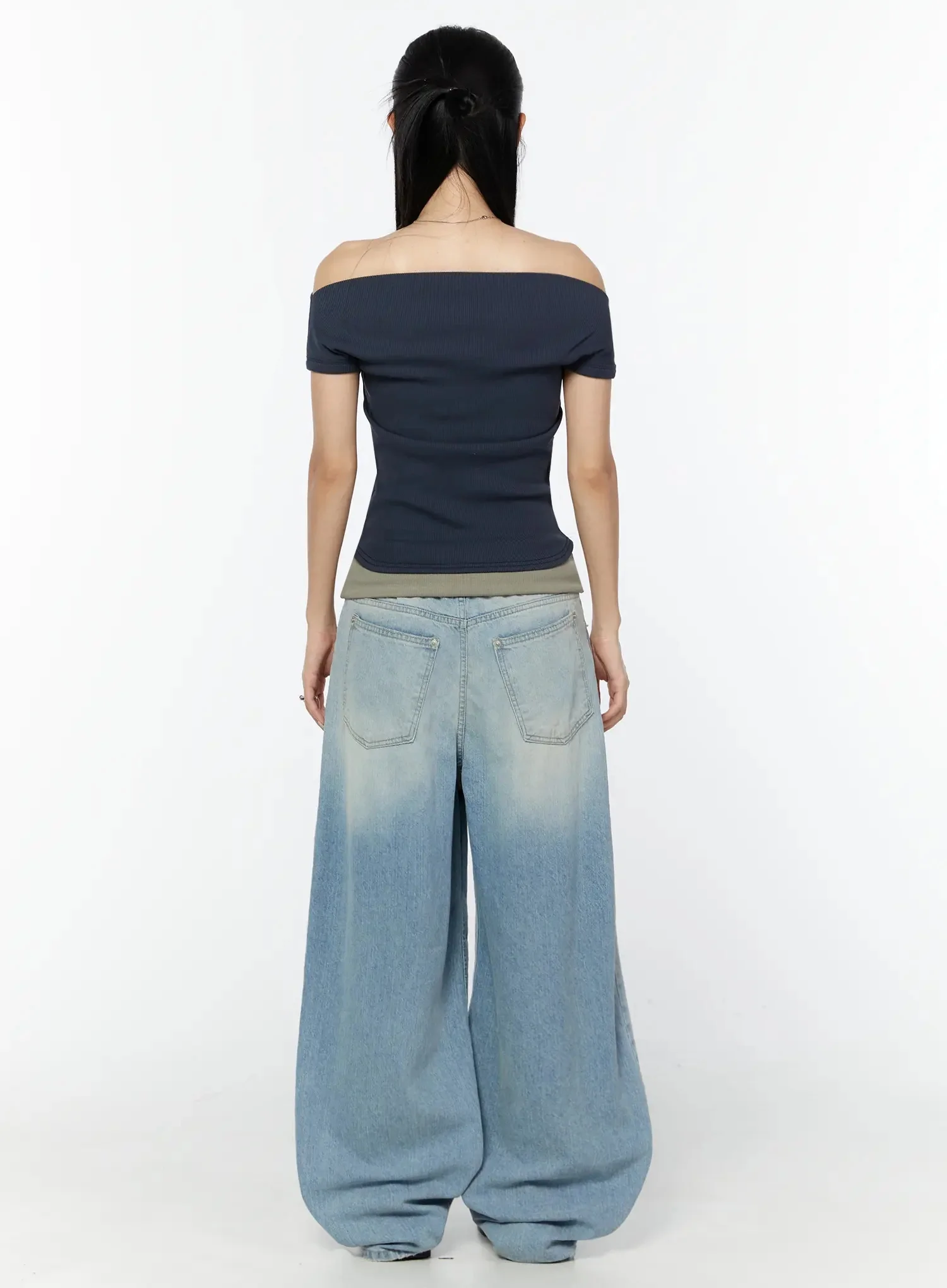 Off-Shoulder Ribbed Short Sleeve Top IU524 - Image 6