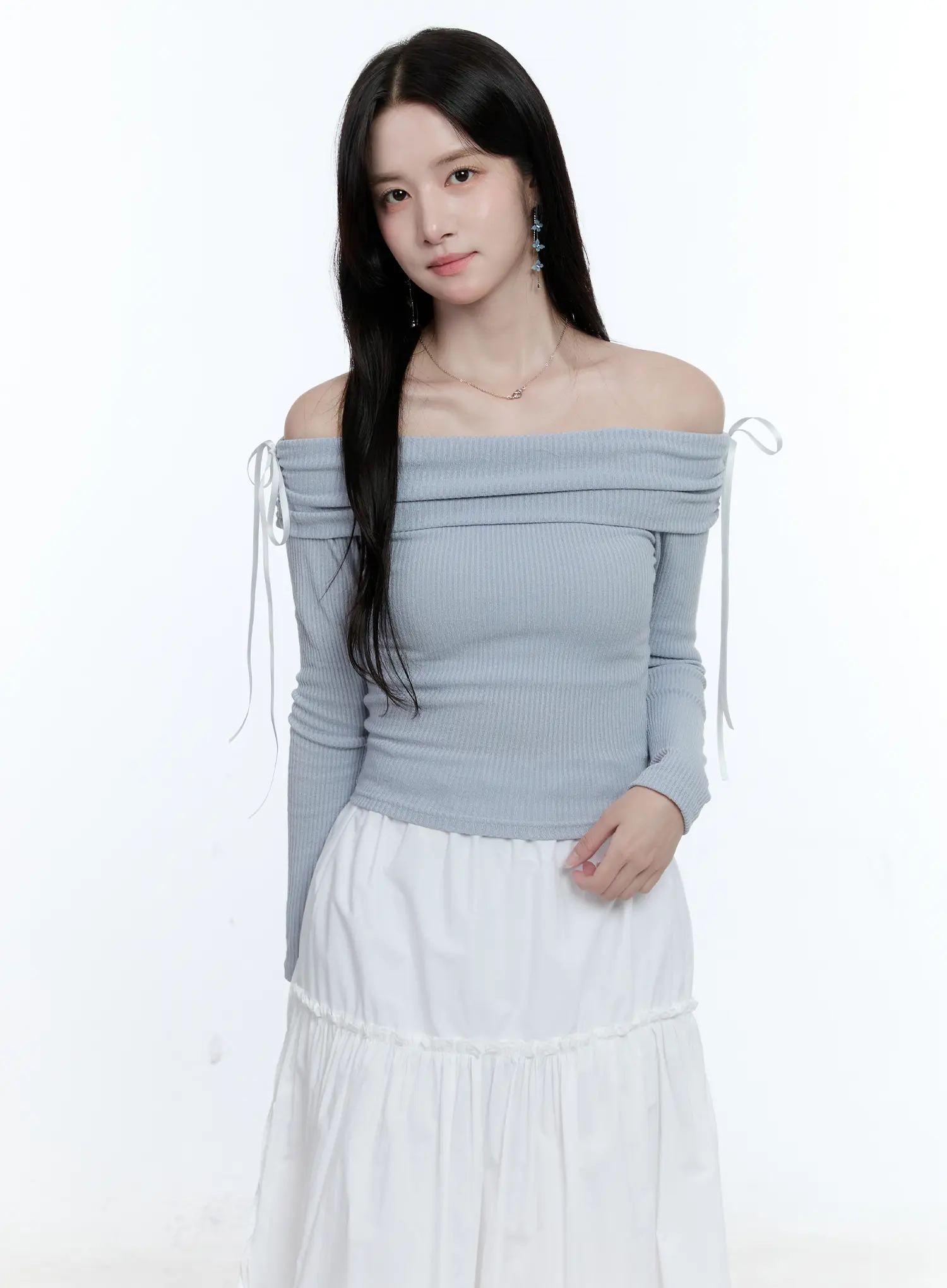 Off-Shoulder Ruched Knit Top CG512