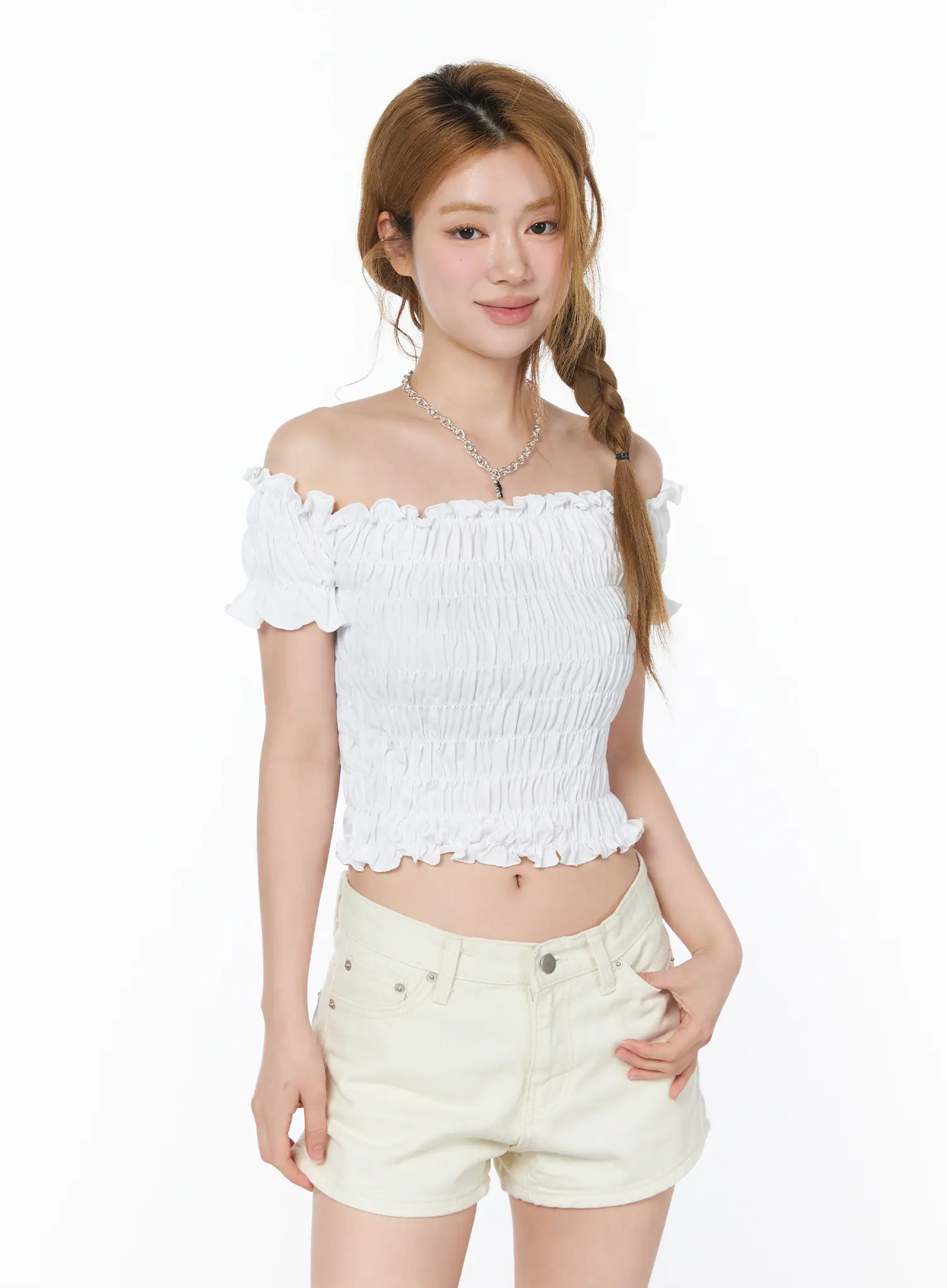 Off-Shoulder Ruffle Crop Top CY506 - Image 10