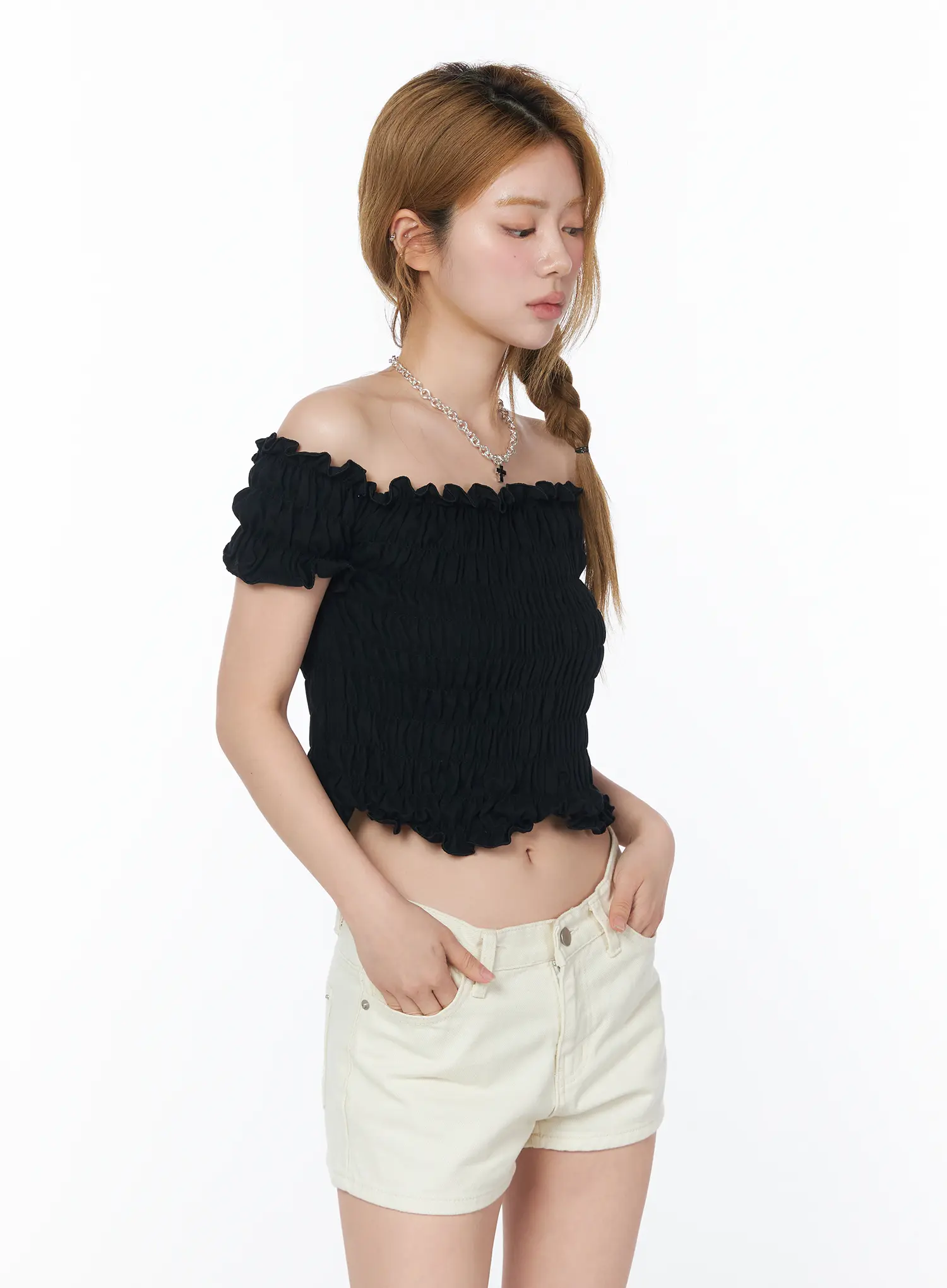 Off-Shoulder Ruffle Crop Top CY506 - Image 11