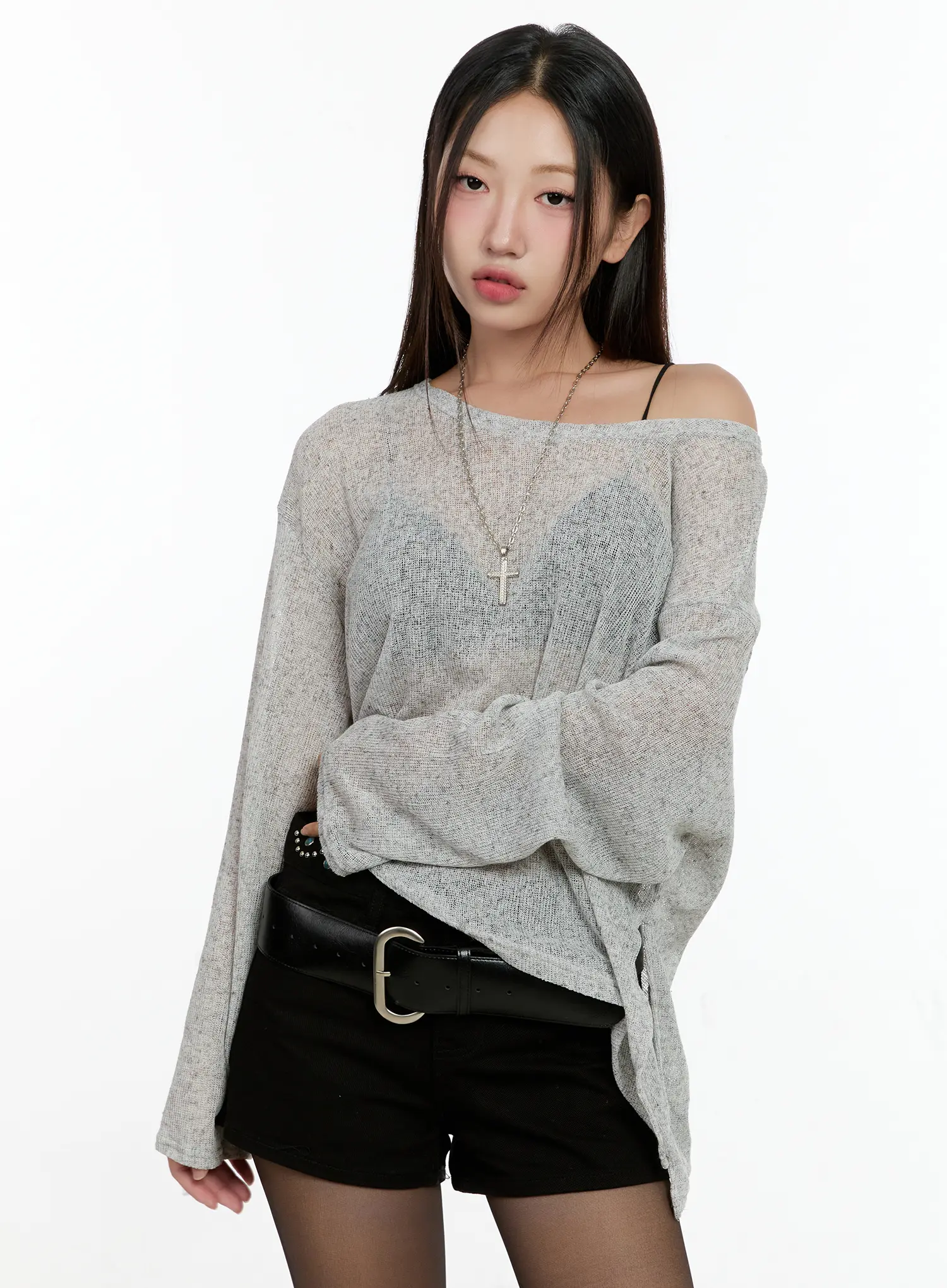 Off-Shoulder Sheer Long-Sleeve Top CG501