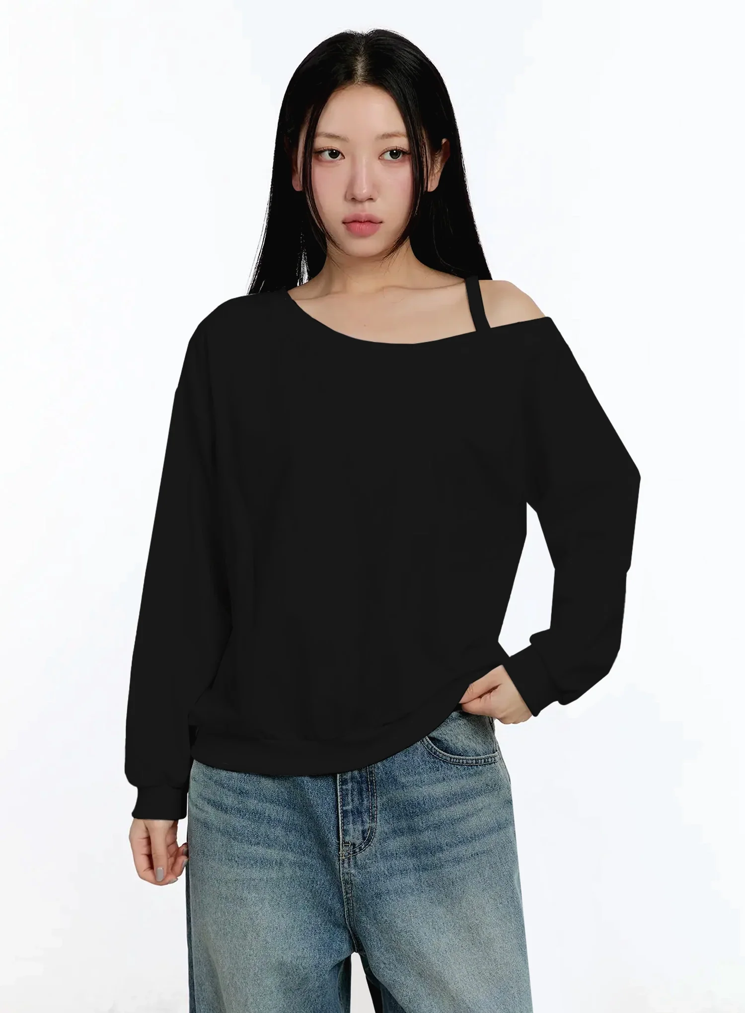 Off-Shoulder Simple Sweatshirt IM509 - Image 14