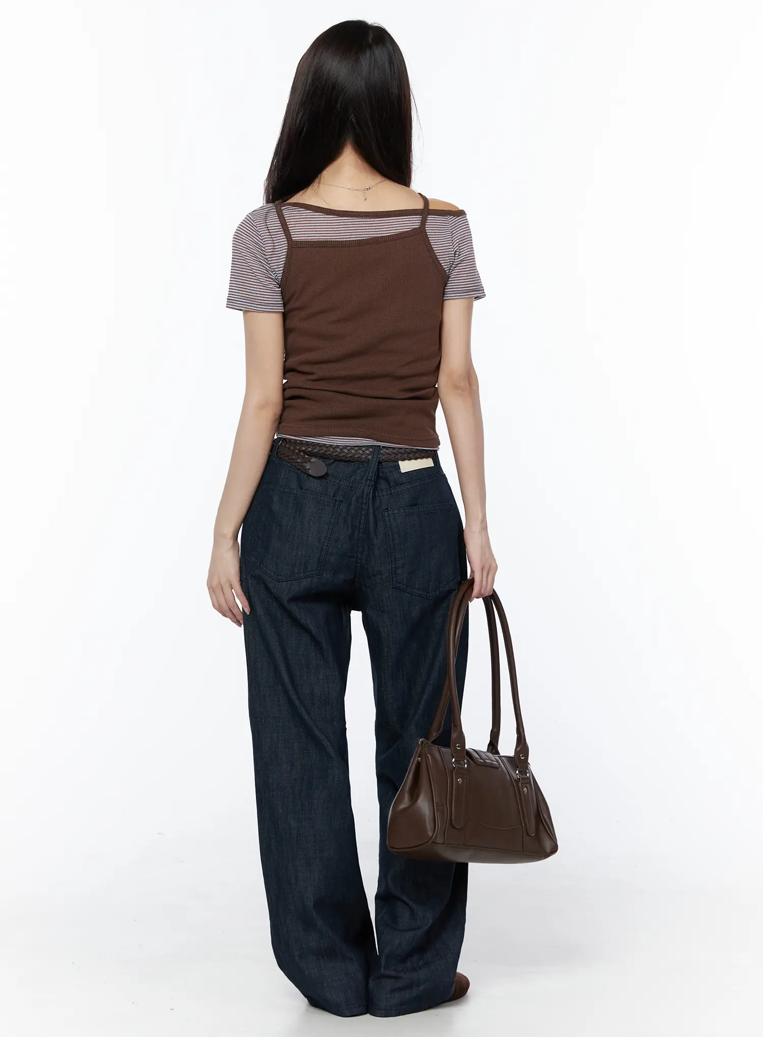 Off-Shoulder Stripe Tee and Cami Top Set CU522 - Image 9