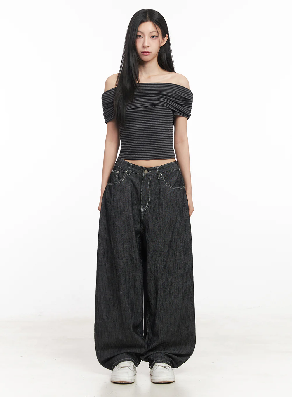 Off-Shoulder Striped Tee IY516 - Image 5