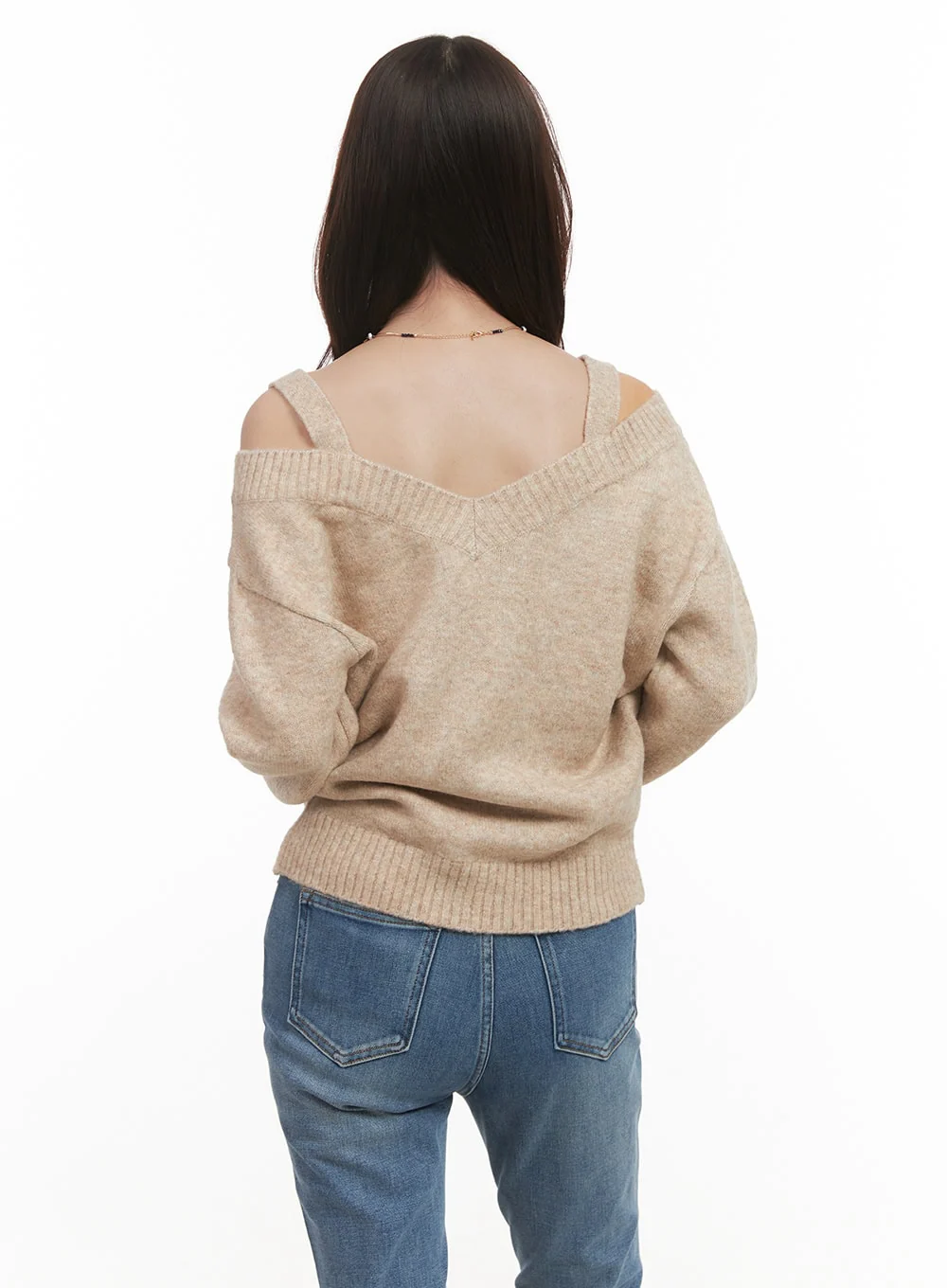 Off-Shoulder V-Neck Sweater with Straps CJ515 - Image 5