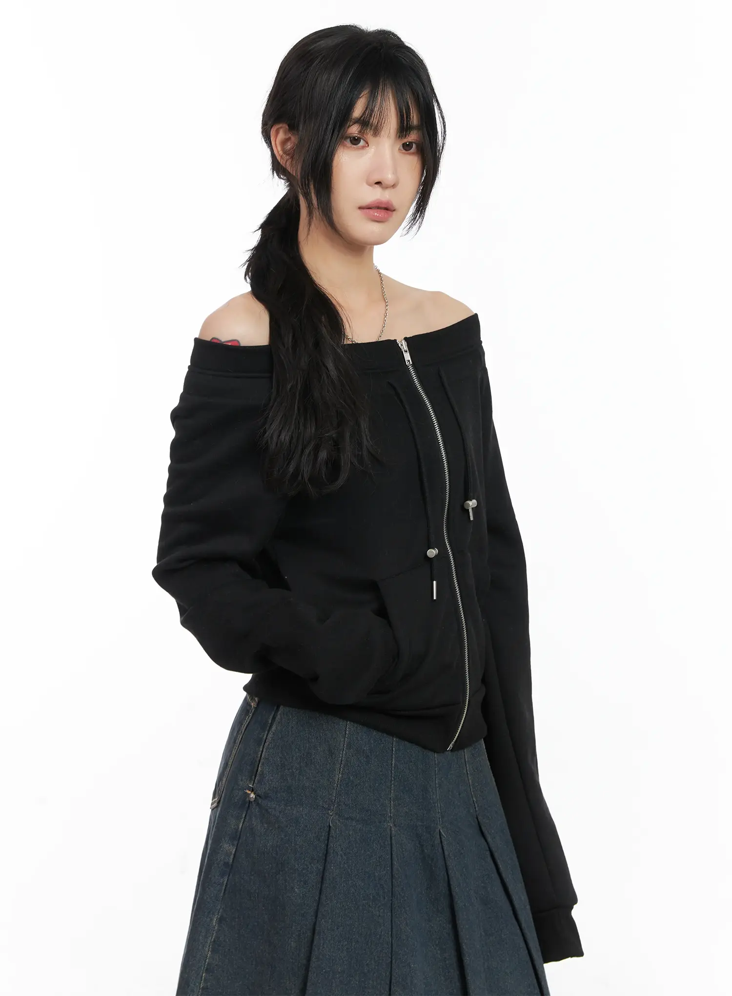 Off-Shoulder Zip-Up Sweatshirt CN528 - Image 10