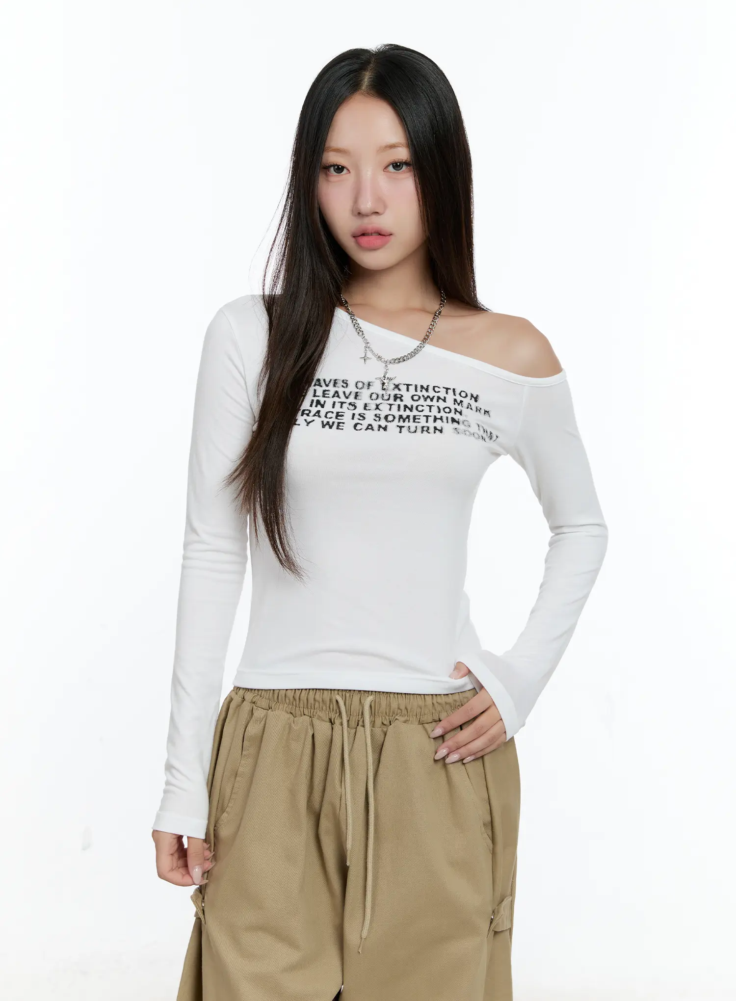 One-shoulder Lettering Long Sleeve CS517 - Image 10