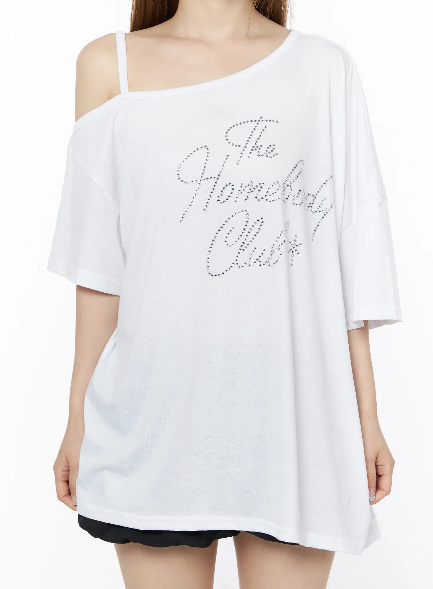 One-Shoulder Oversized Rhinestone Tee IU515 - Image 4
