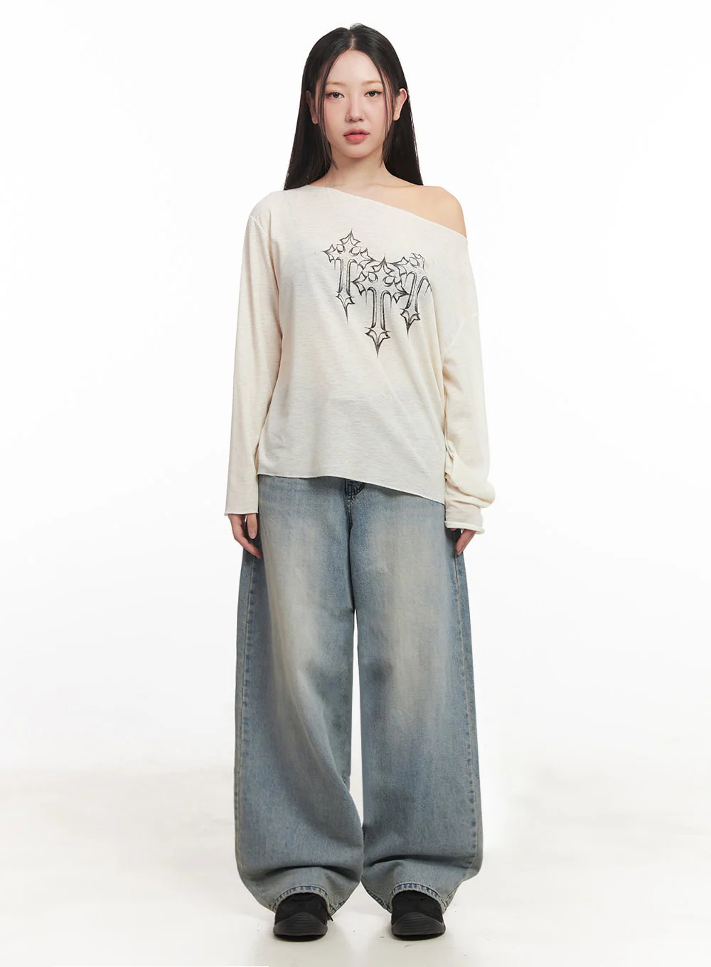 One-Shoulder Sheer Long-Sleeve Graphic Top IM528 - Image 4