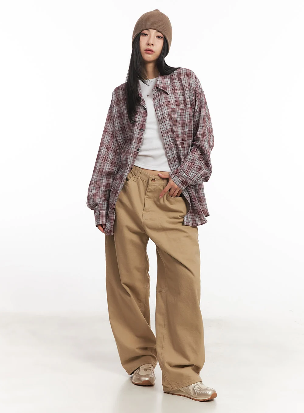 Oversize Checkered Collared Shirt CA504 - Image 10