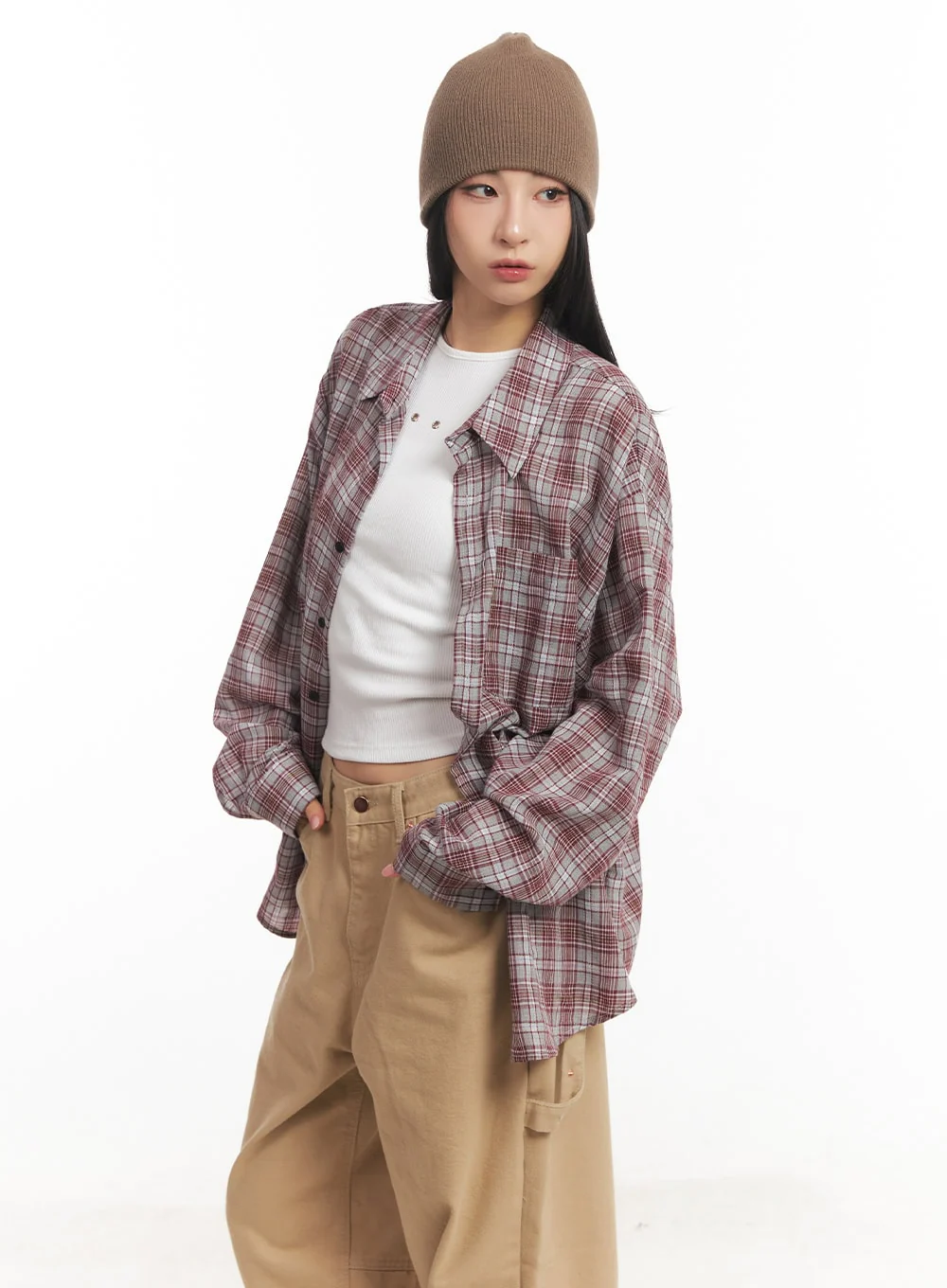Oversize Checkered Collared Shirt CA504 - Image 11