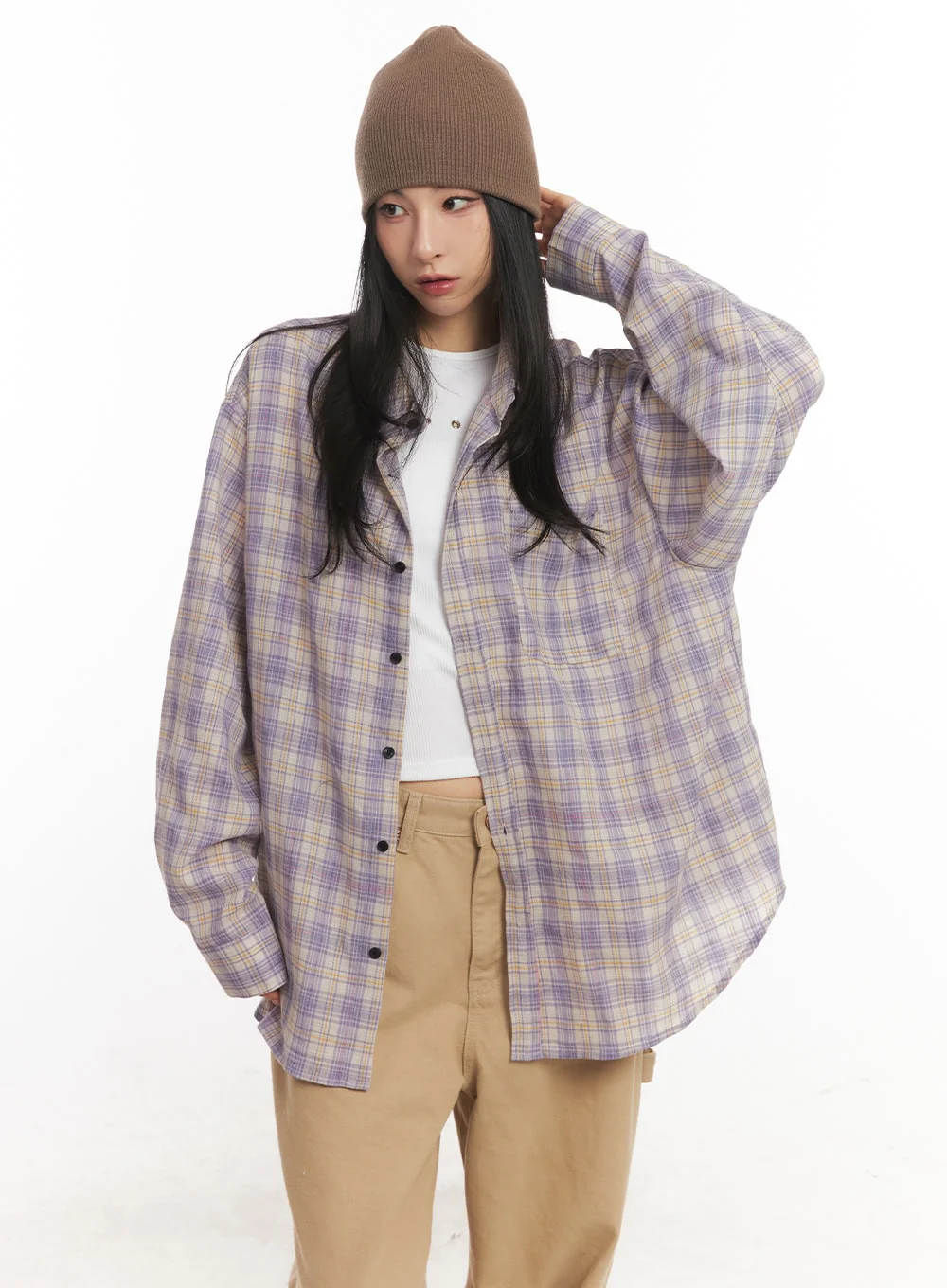 Oversize Checkered Collared Shirt CA504 - Image 13