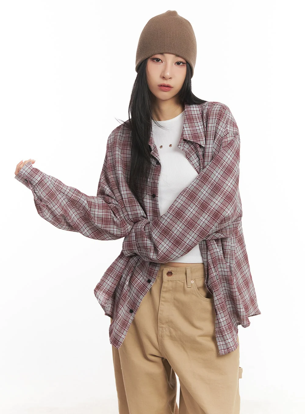 Oversize Checkered Collared Shirt CA504 - Image 2