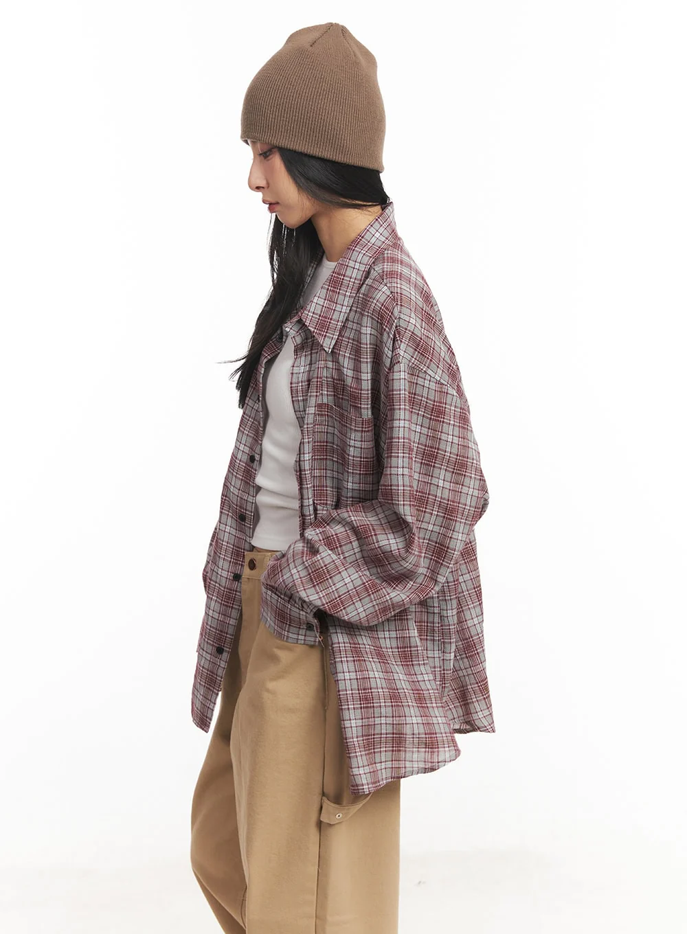 Oversize Checkered Collared Shirt CA504 - Image 6