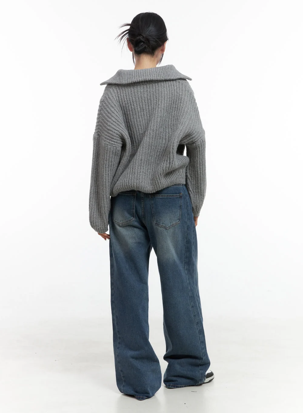Oversized Cable Knit Zip-Up Sweater OS410 - Image 4