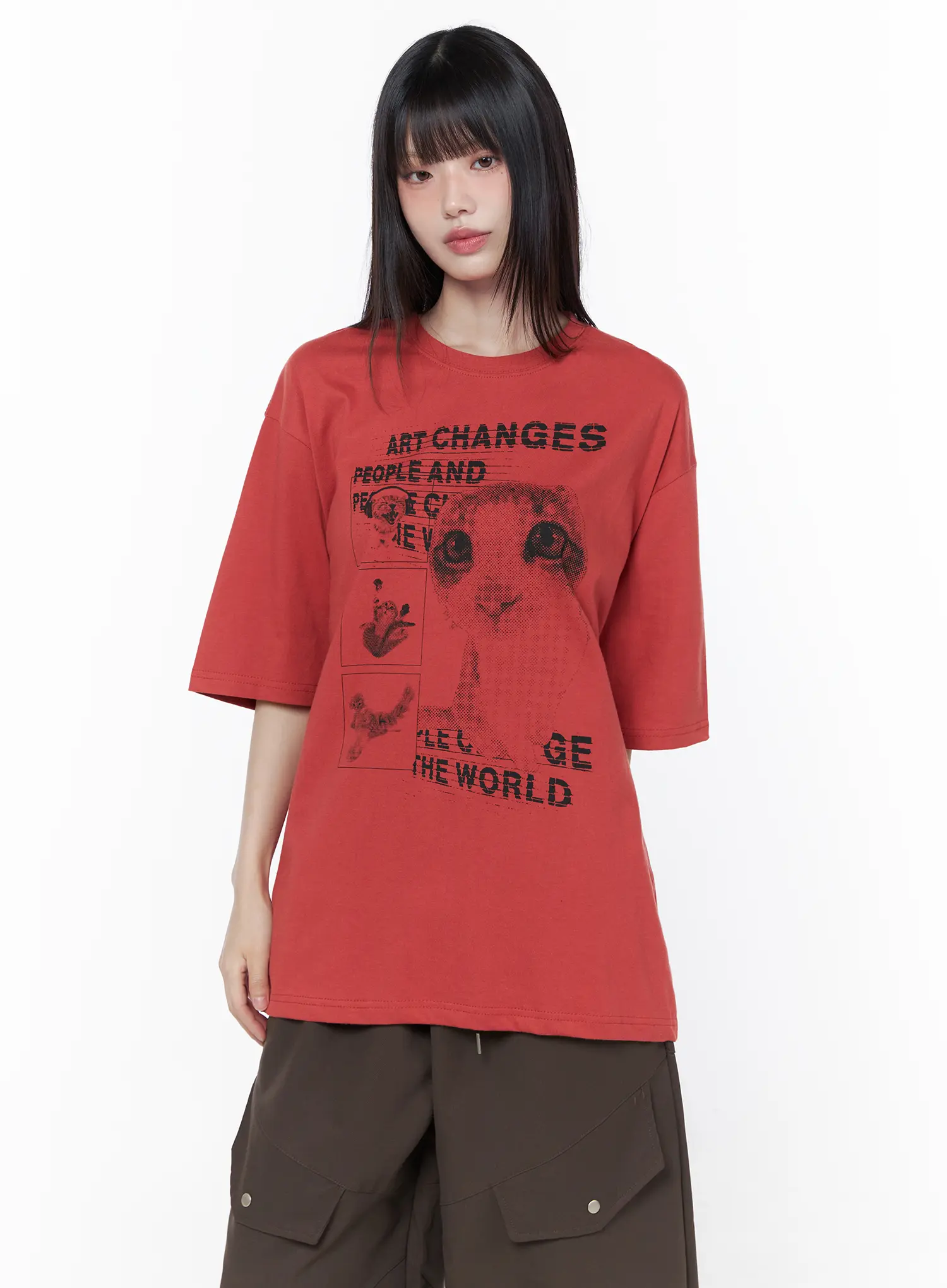 Oversized Cat Print Graphic Tee CU519 - Image 10