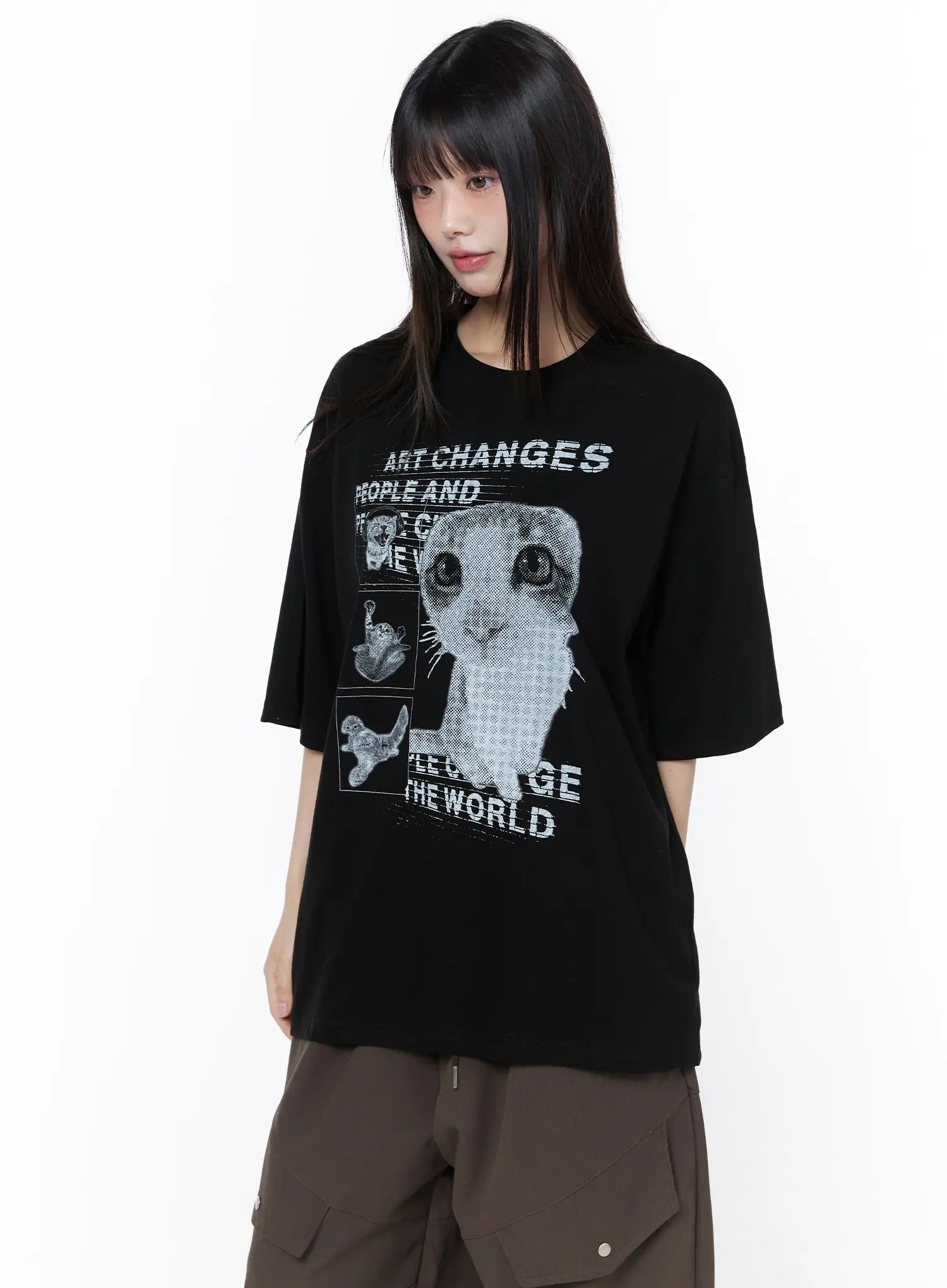 Oversized Cat Print Graphic Tee CU519 - Image 2