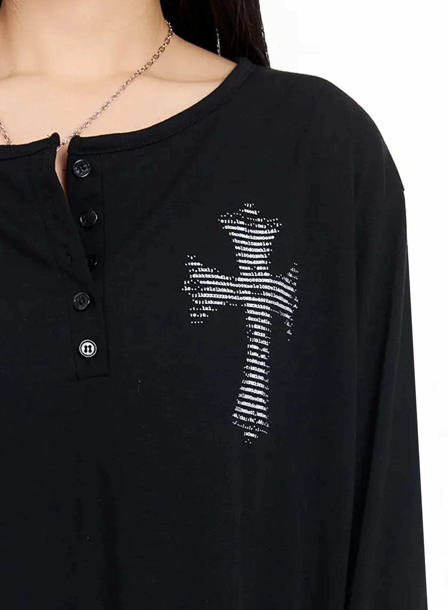 Oversized Cross Detail Long-Sleeve Top CA513 - Image 17