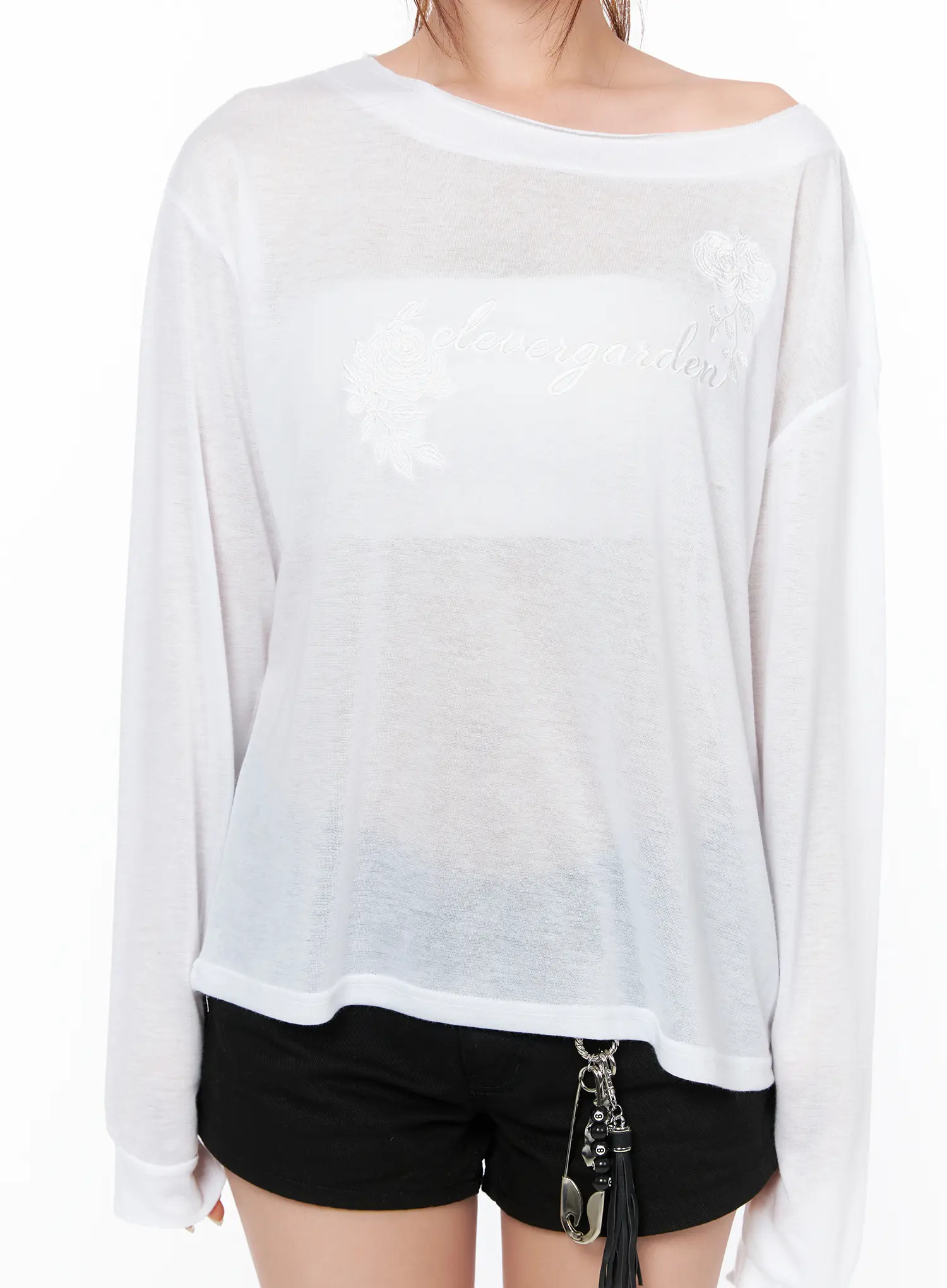 Oversized Embroidered Sheer Long Sleeve Tee CA515 - Image 5