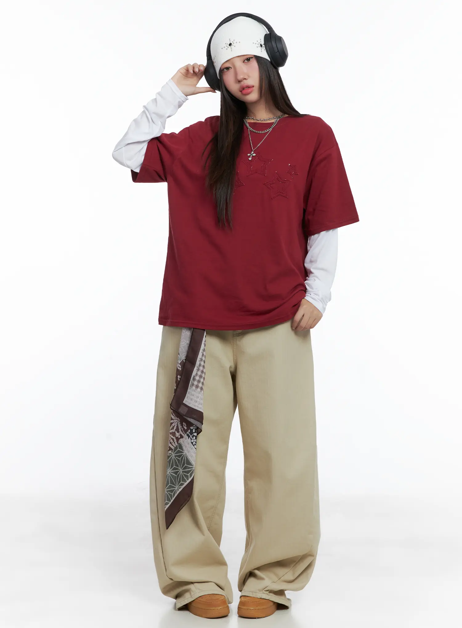 Oversized Embroidered Star Patch Tee CS503 - Image 2