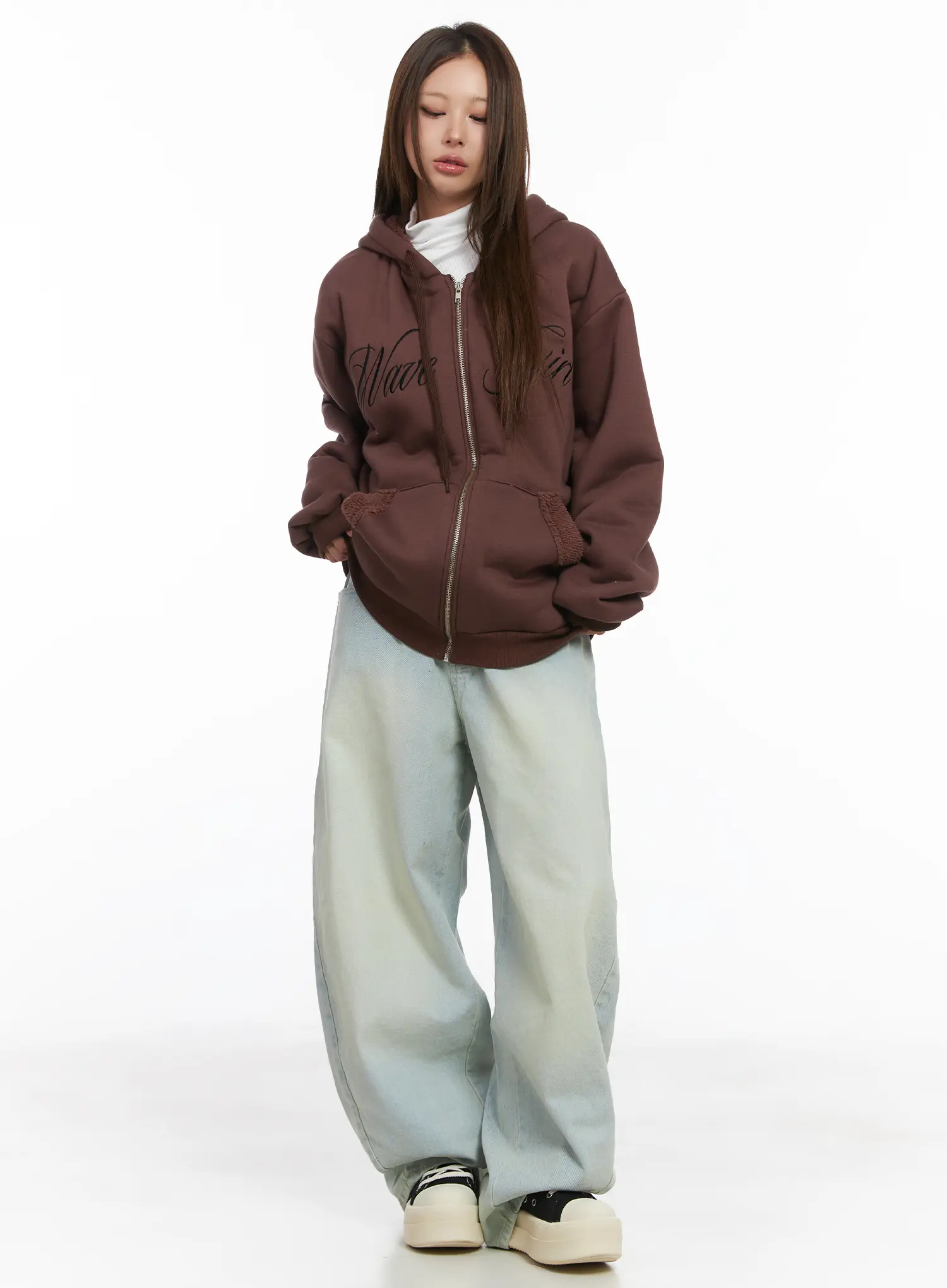 Oversized Fleece Lettering Hoodie CJ512 - Image 2