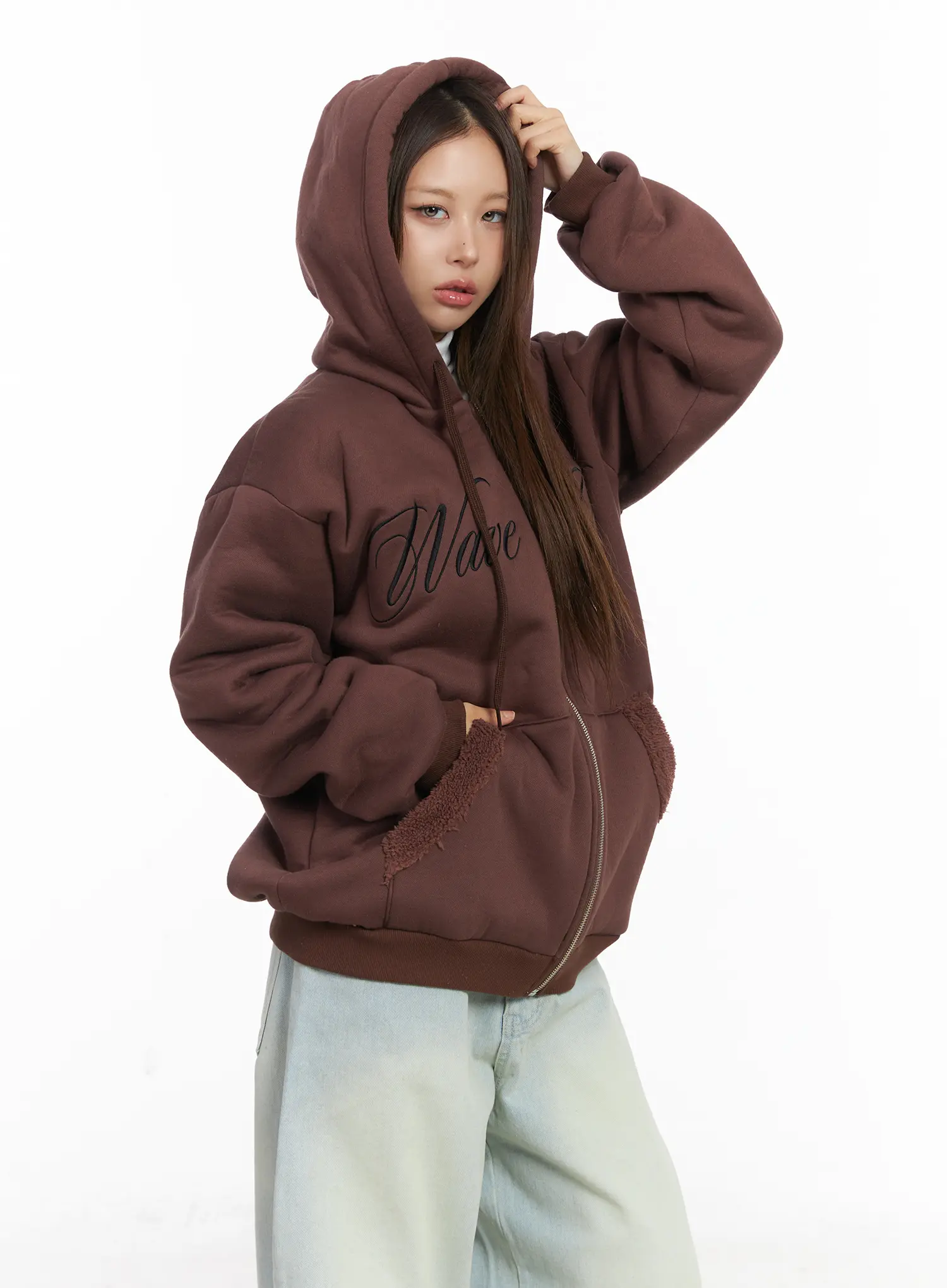Oversized Fleece Lettering Hoodie CJ512 - Image 5