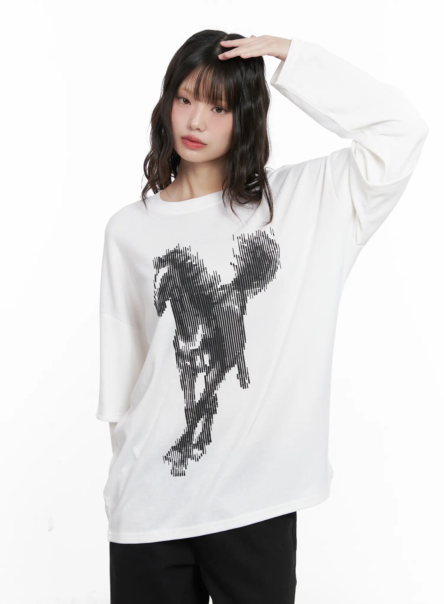 Oversized Graphic Long Sleeve Tee CN511 - Image 3