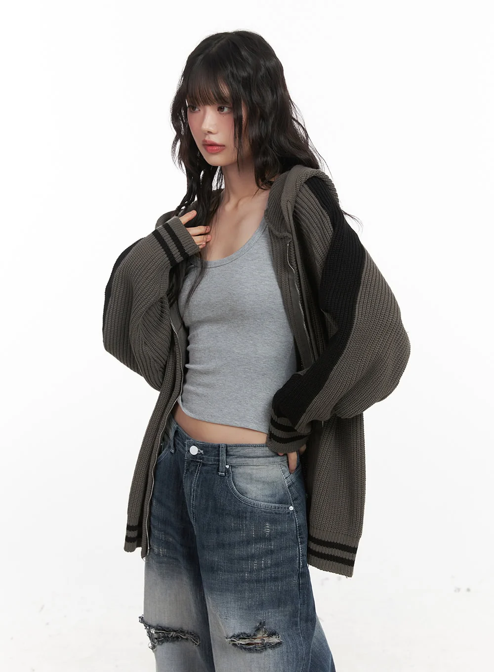Oversized Hooded Knit Jacket CJ523 - Image 14