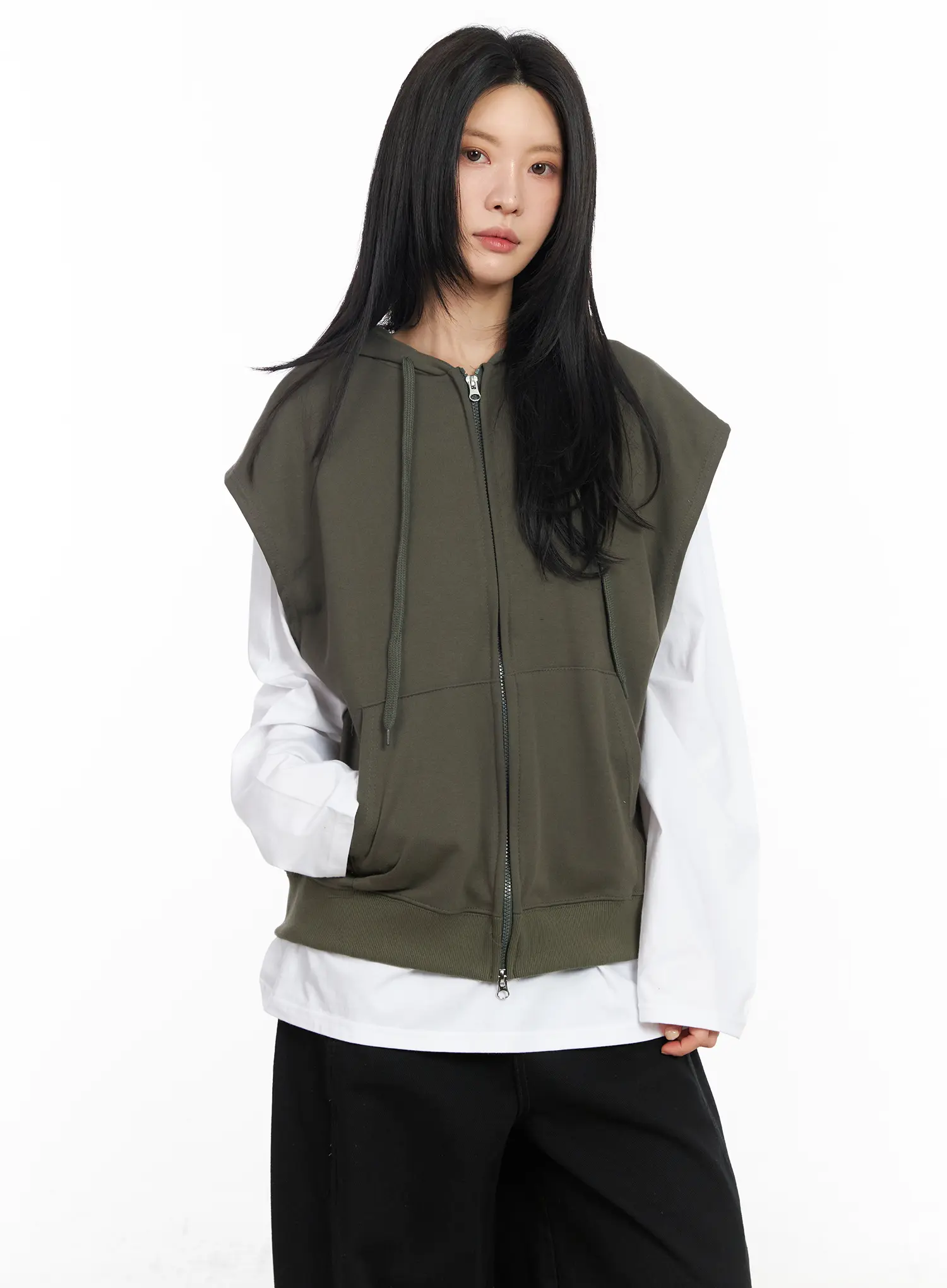 Oversized Hooded Zip-Up Vest CM516