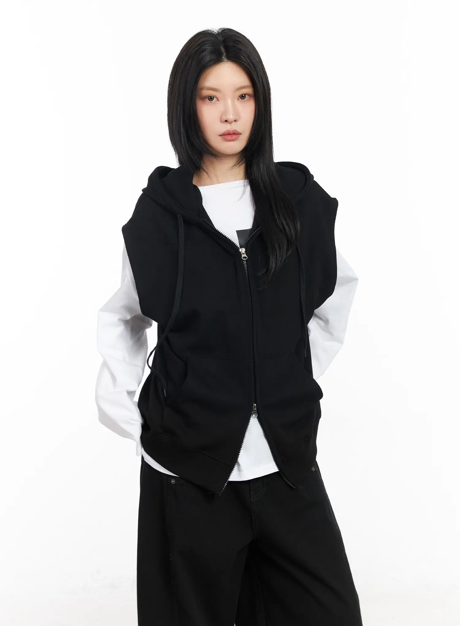 Oversized Hooded Zip-Up Vest CM516 - Image 2