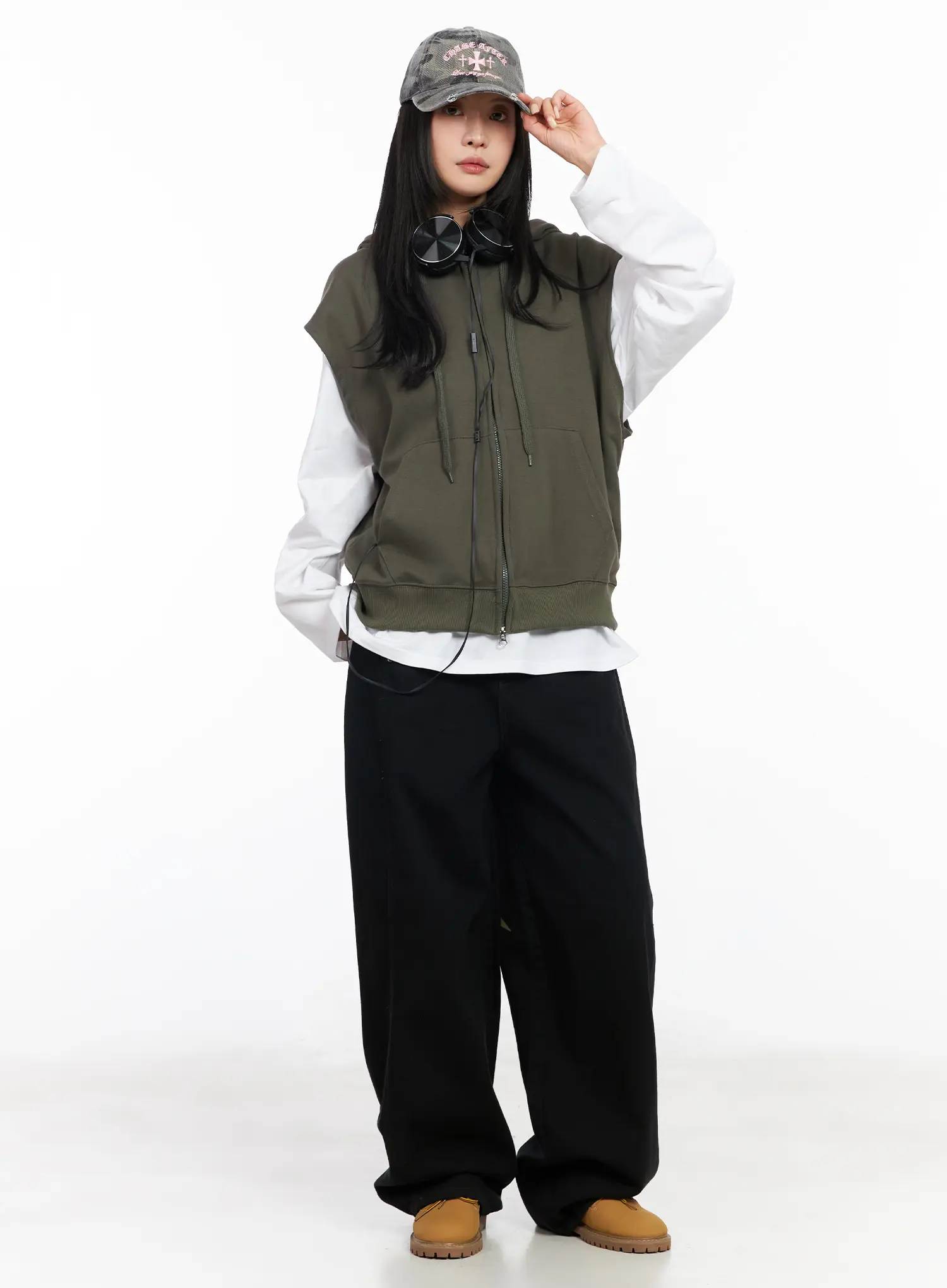 Oversized Hooded Zip-Up Vest CM516 - Image 3