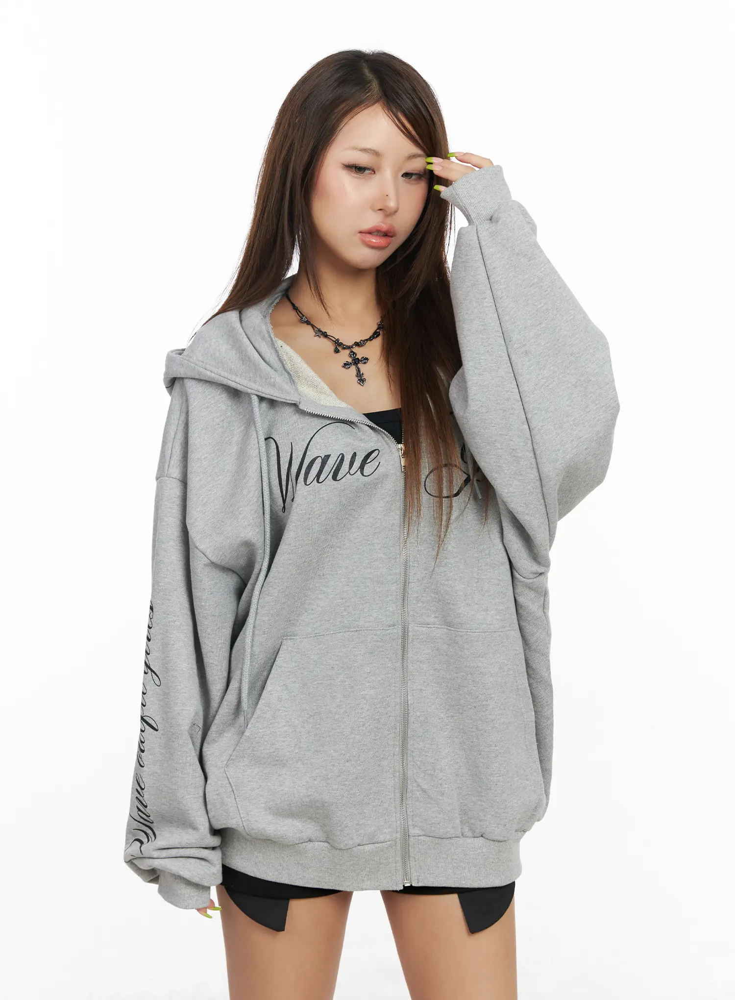 Oversized Hoodie with Graphic Text CF513 - Image 2