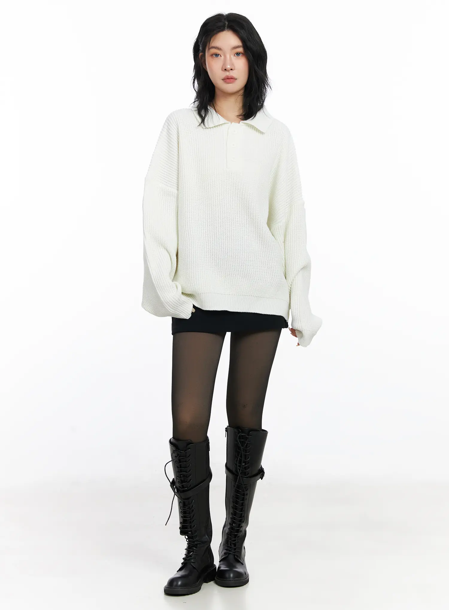 Oversized Knit Polo Sweater CJ523 - Image 4